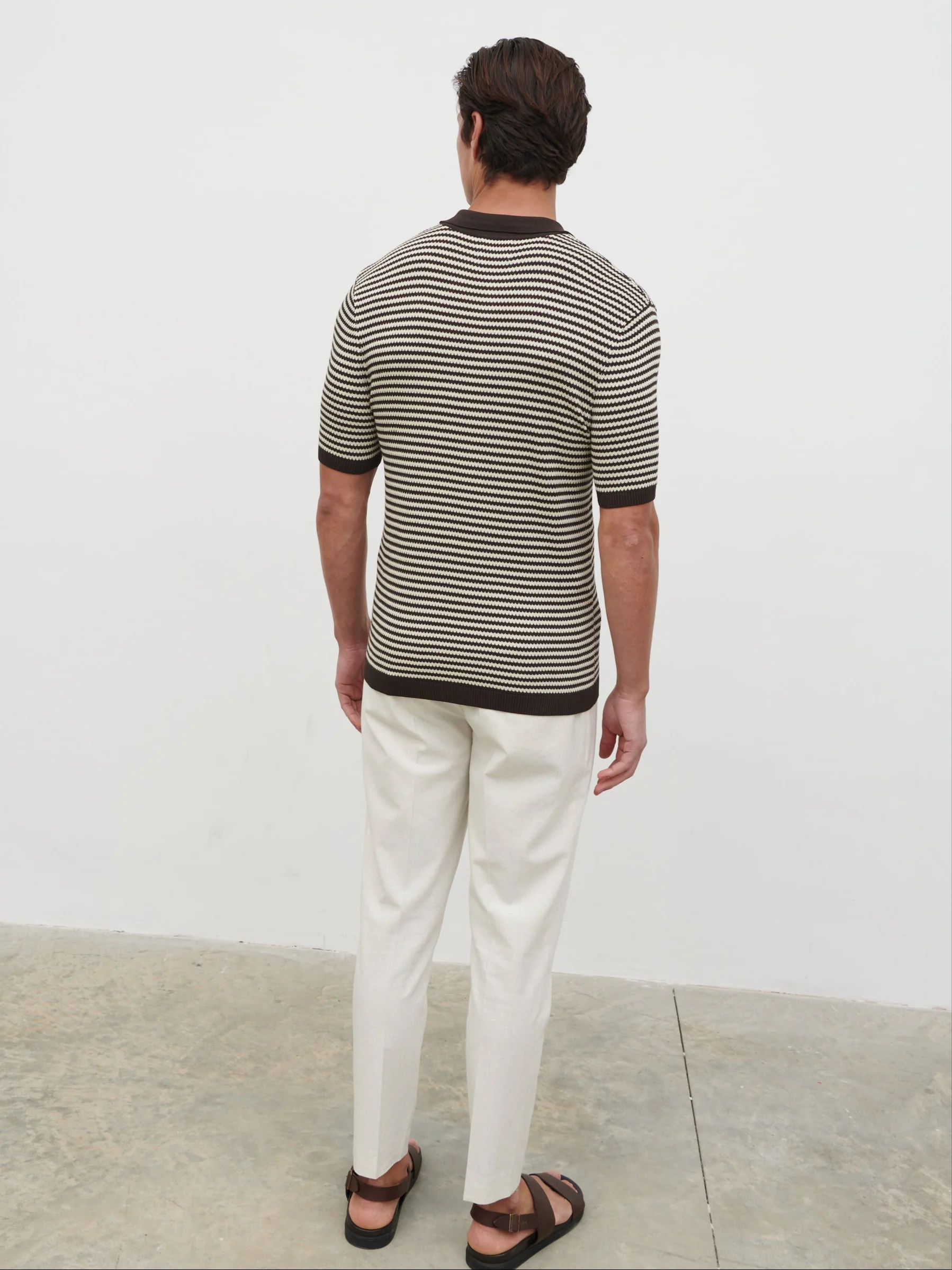 Aidan Knit Shirt - Chocolate Brown and Cream - Image 6