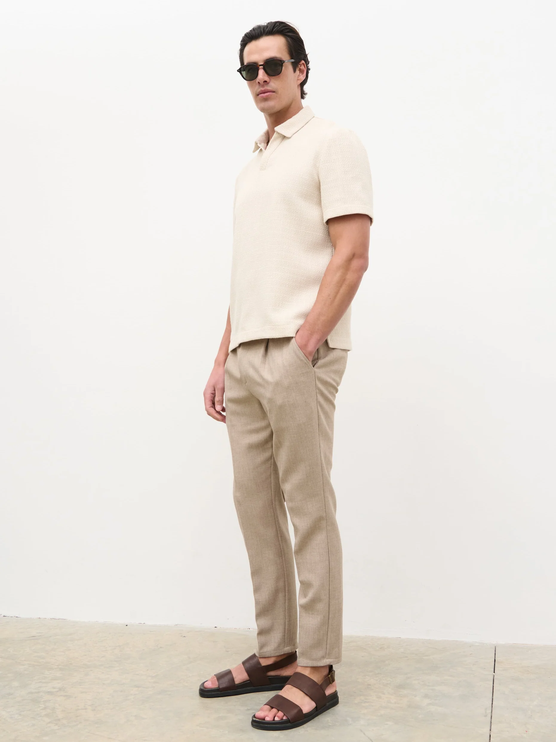 Alexander Textured Jersey Short Sleeve Shirt - Beige - Image 5