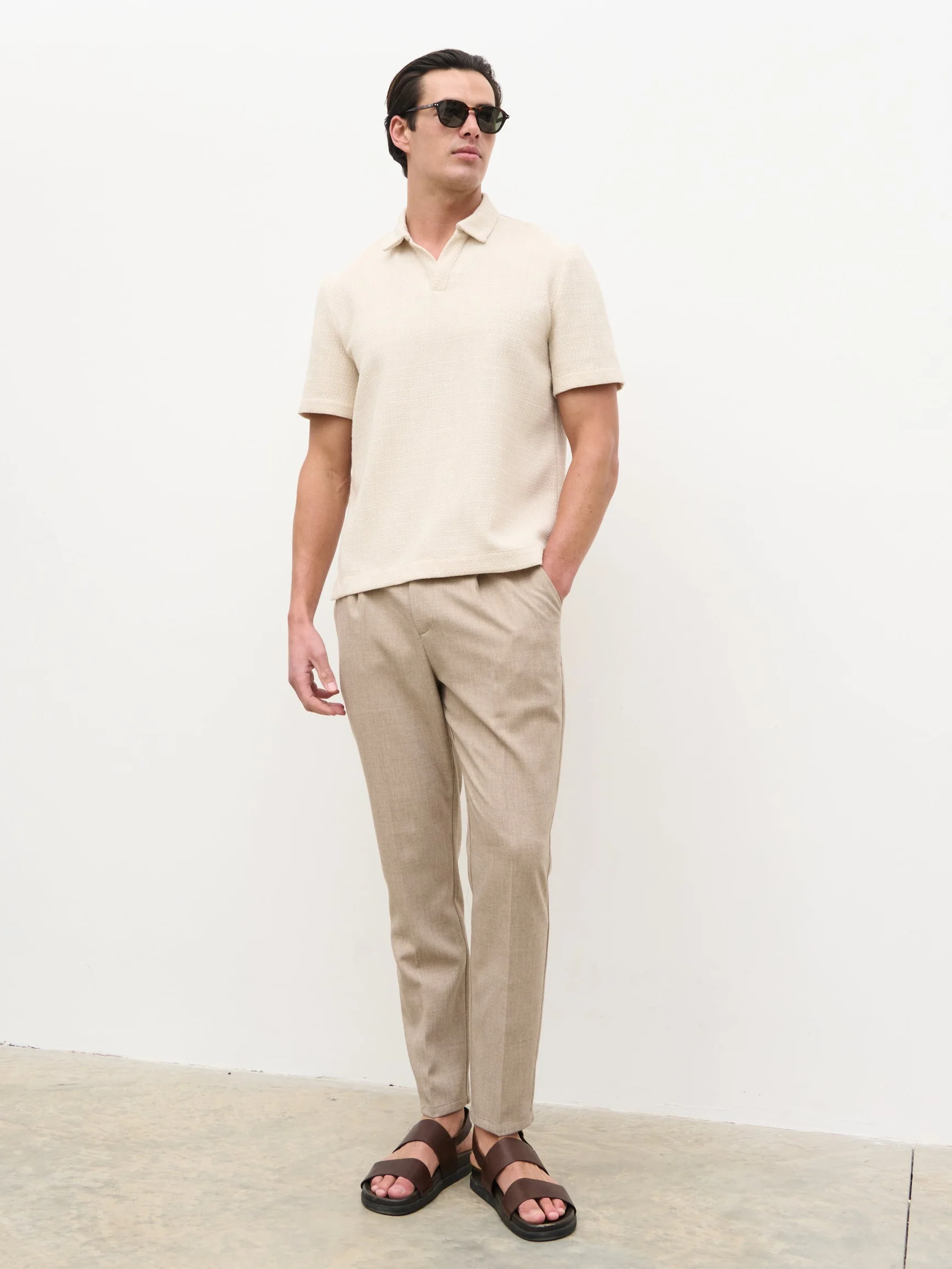 Alexander Textured Jersey Short Sleeve Shirt - Beige - Image 7