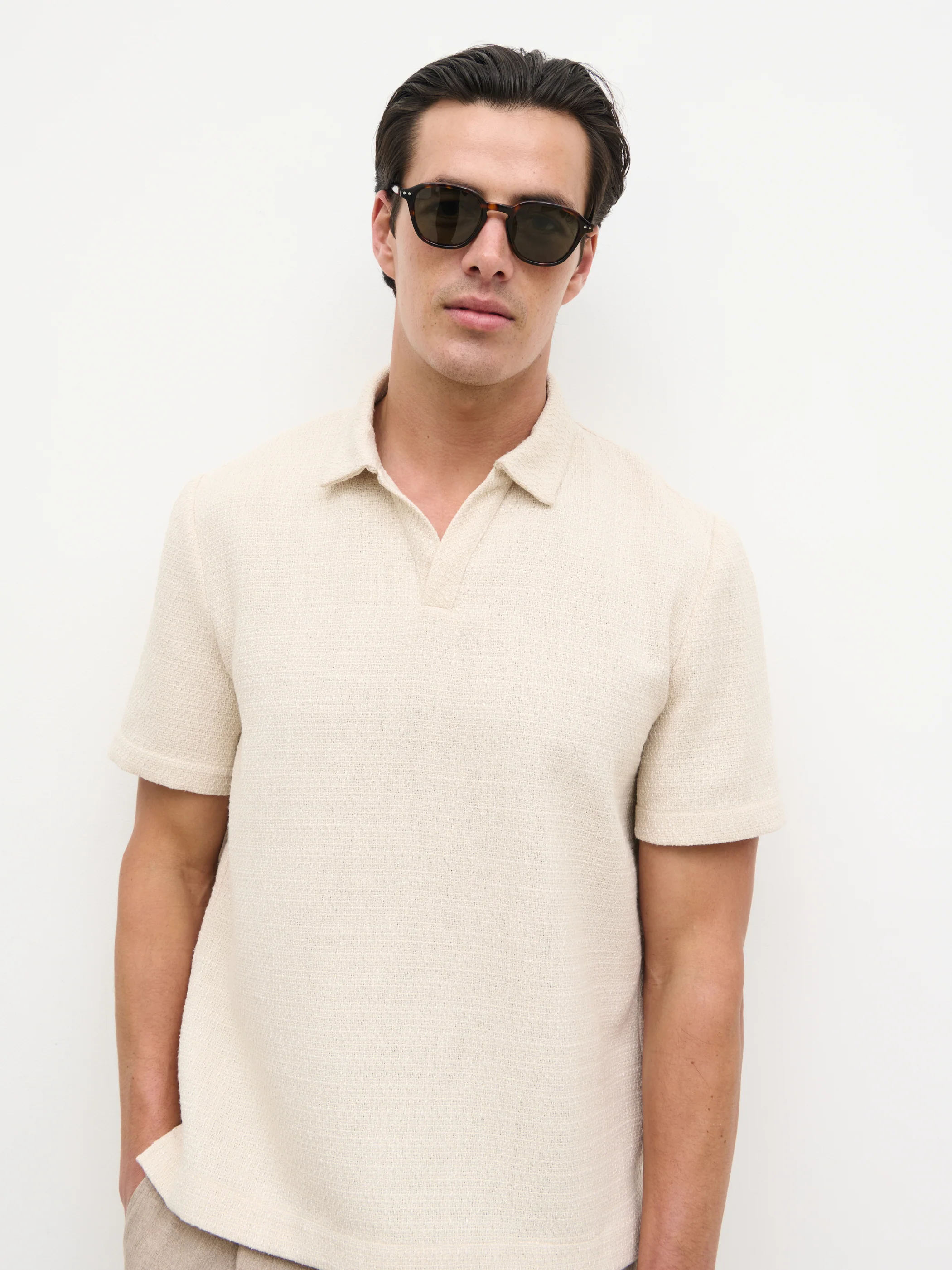 Alexander Textured Jersey Short Sleeve Shirt - Beige - Image 9