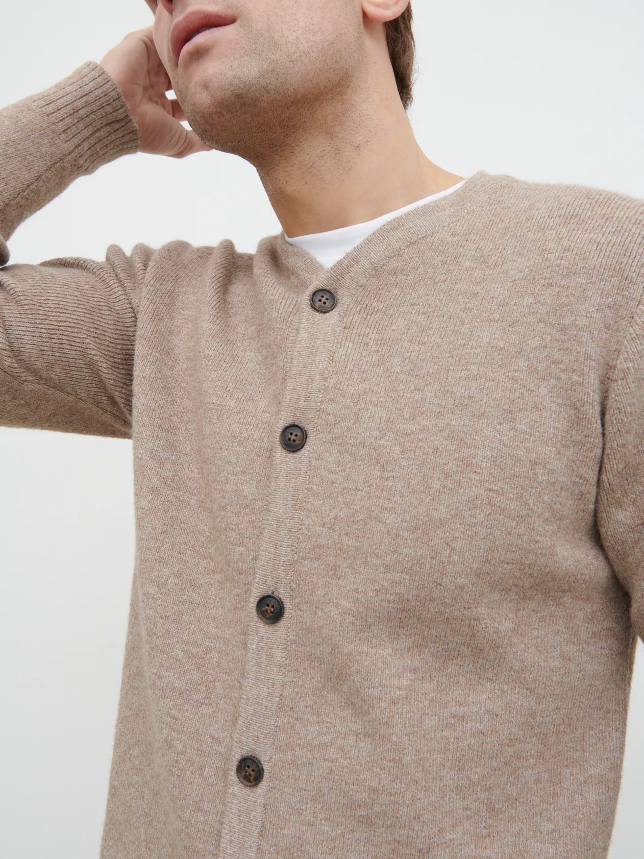 Alfie Collarless Knit Bomber - Beige - Image 4