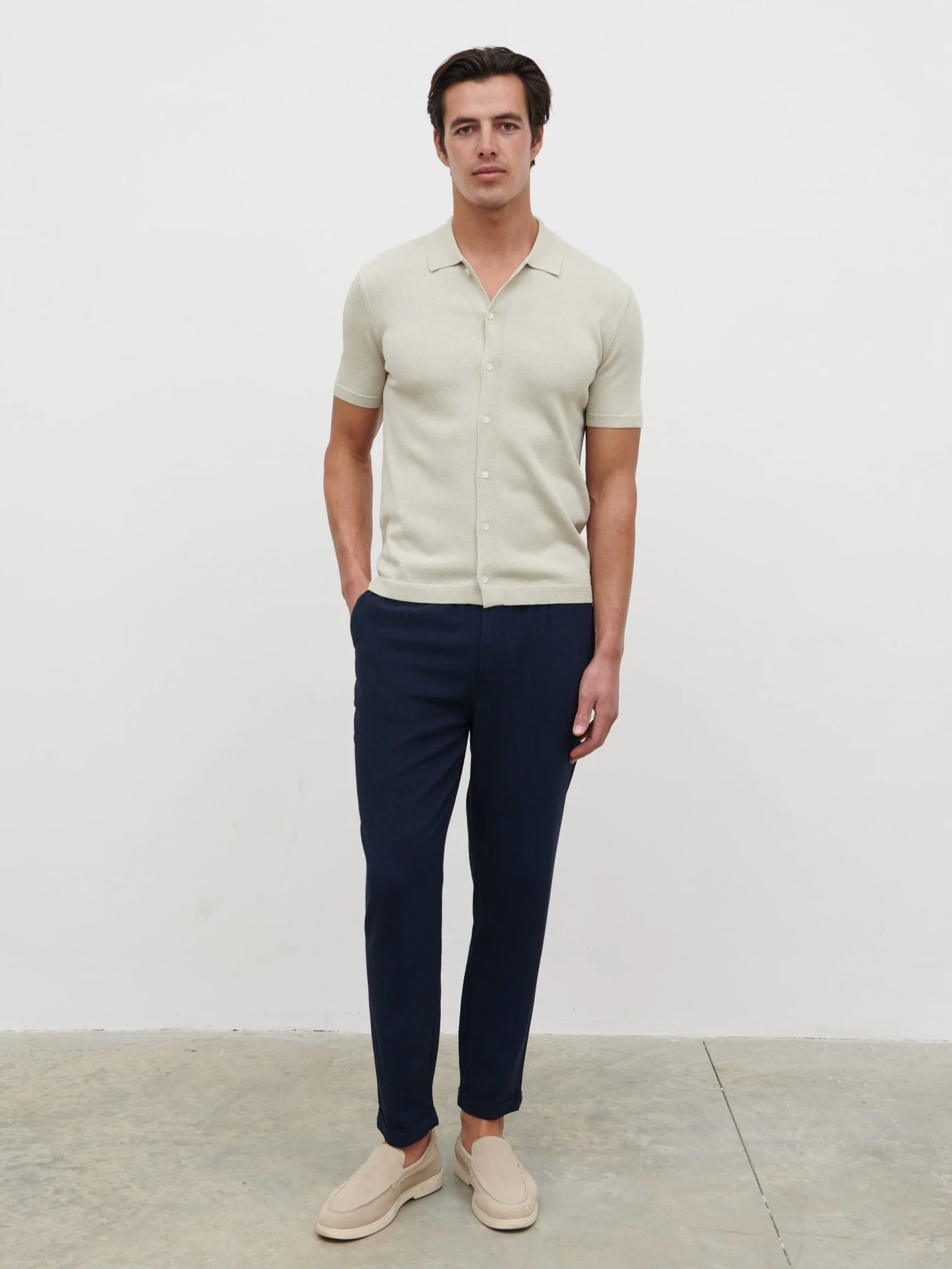 Angus Lightweight Button Down Knitted Shirt - Grey - Image 2