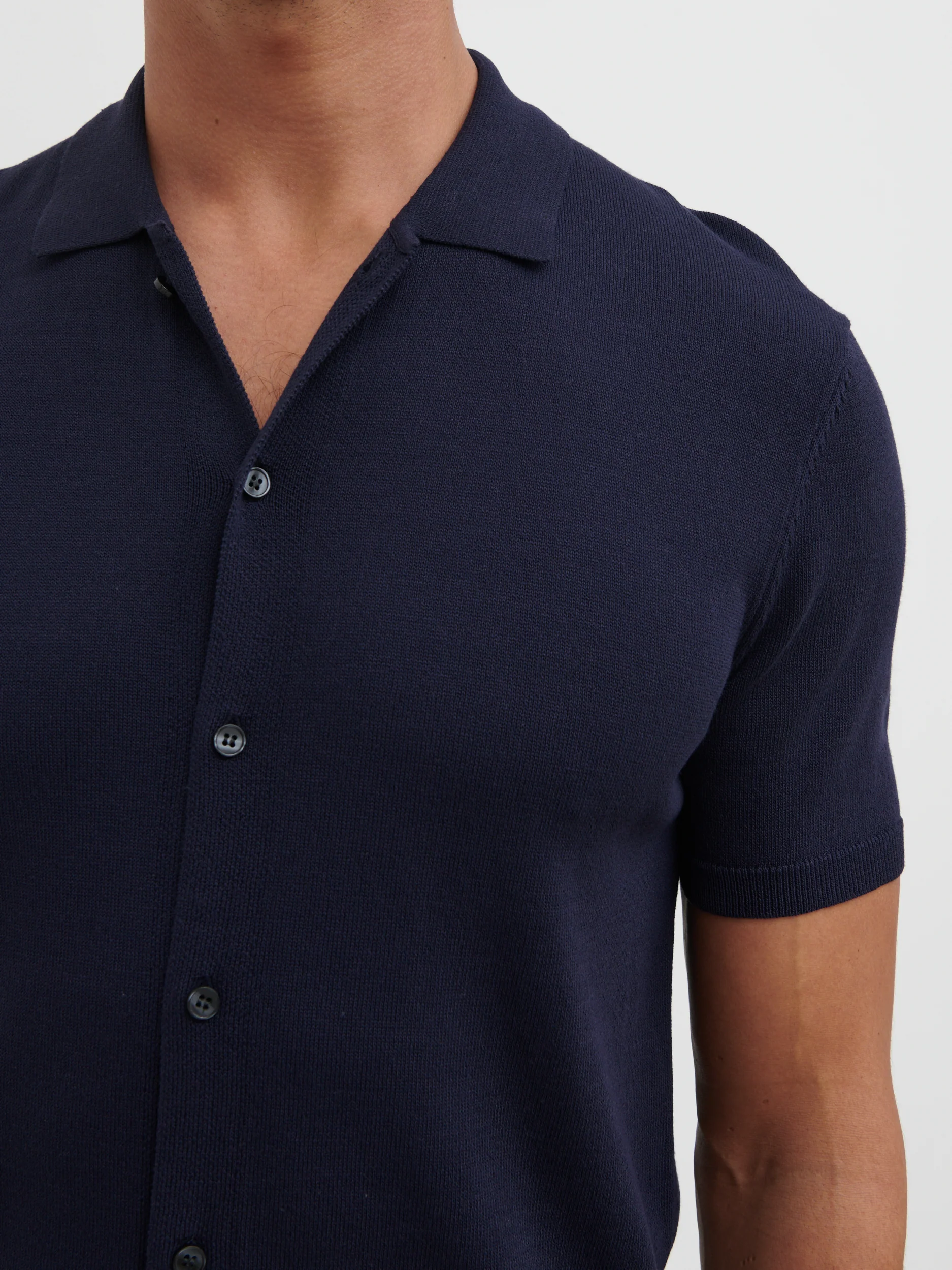 Angus Lightweight Button Down Knitted Shirt - Navy - Image 2
