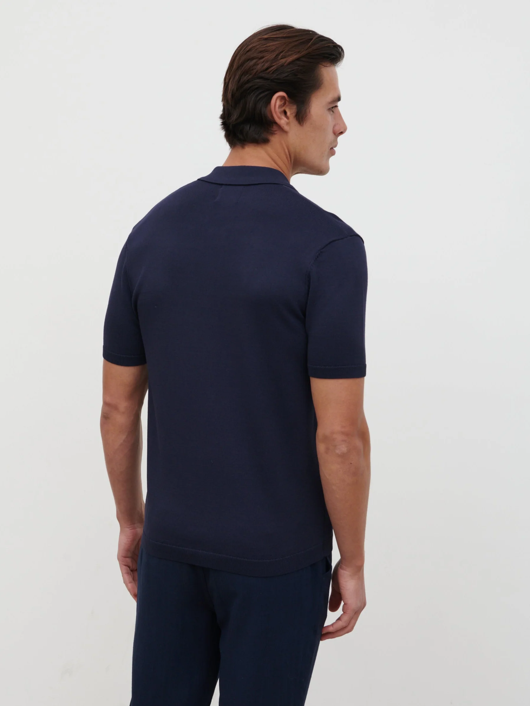 Angus Lightweight Button Down Knitted Shirt - Navy - Image 5