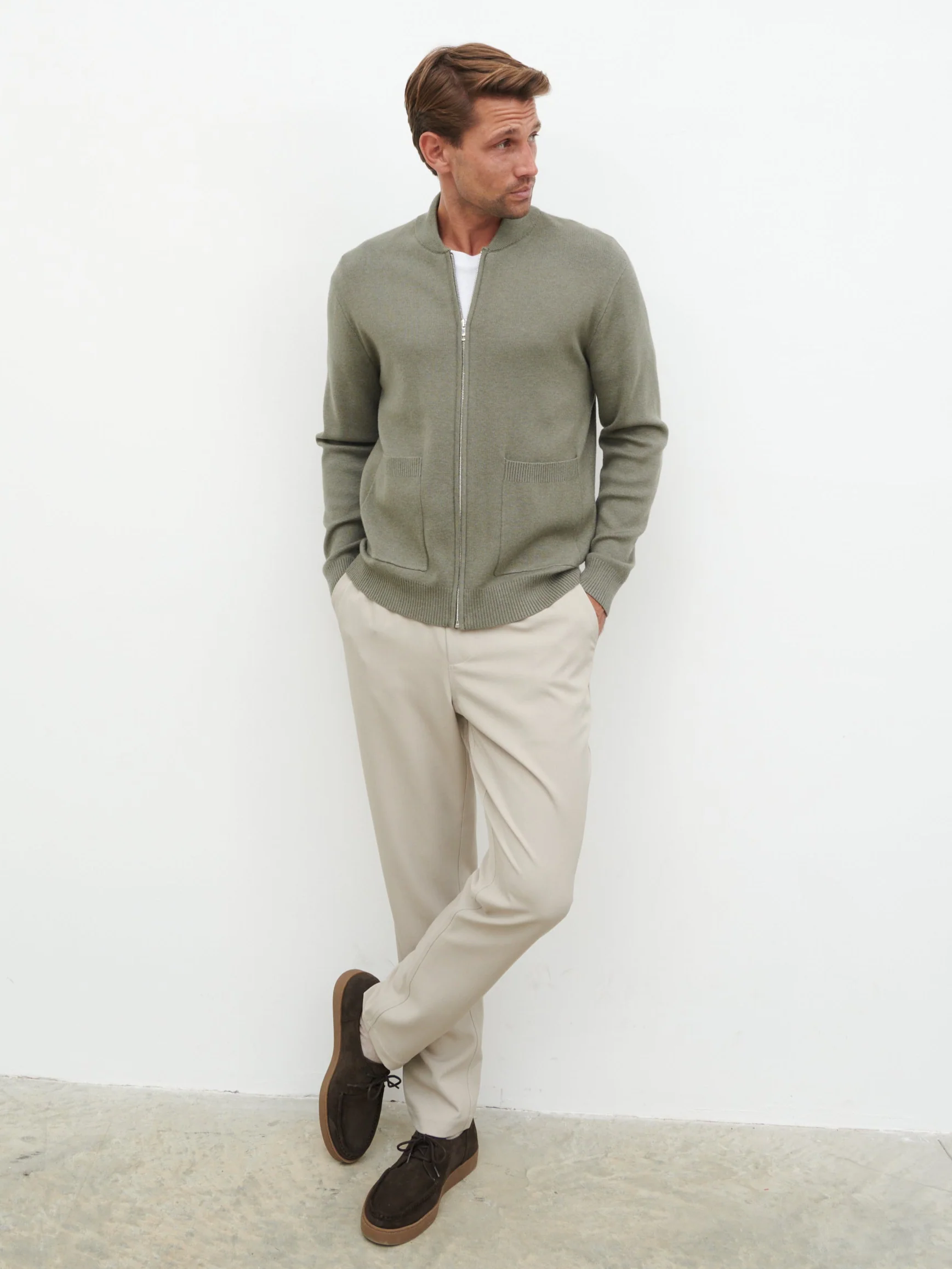 Arlo Knit Bomber Jacket - Light Grey