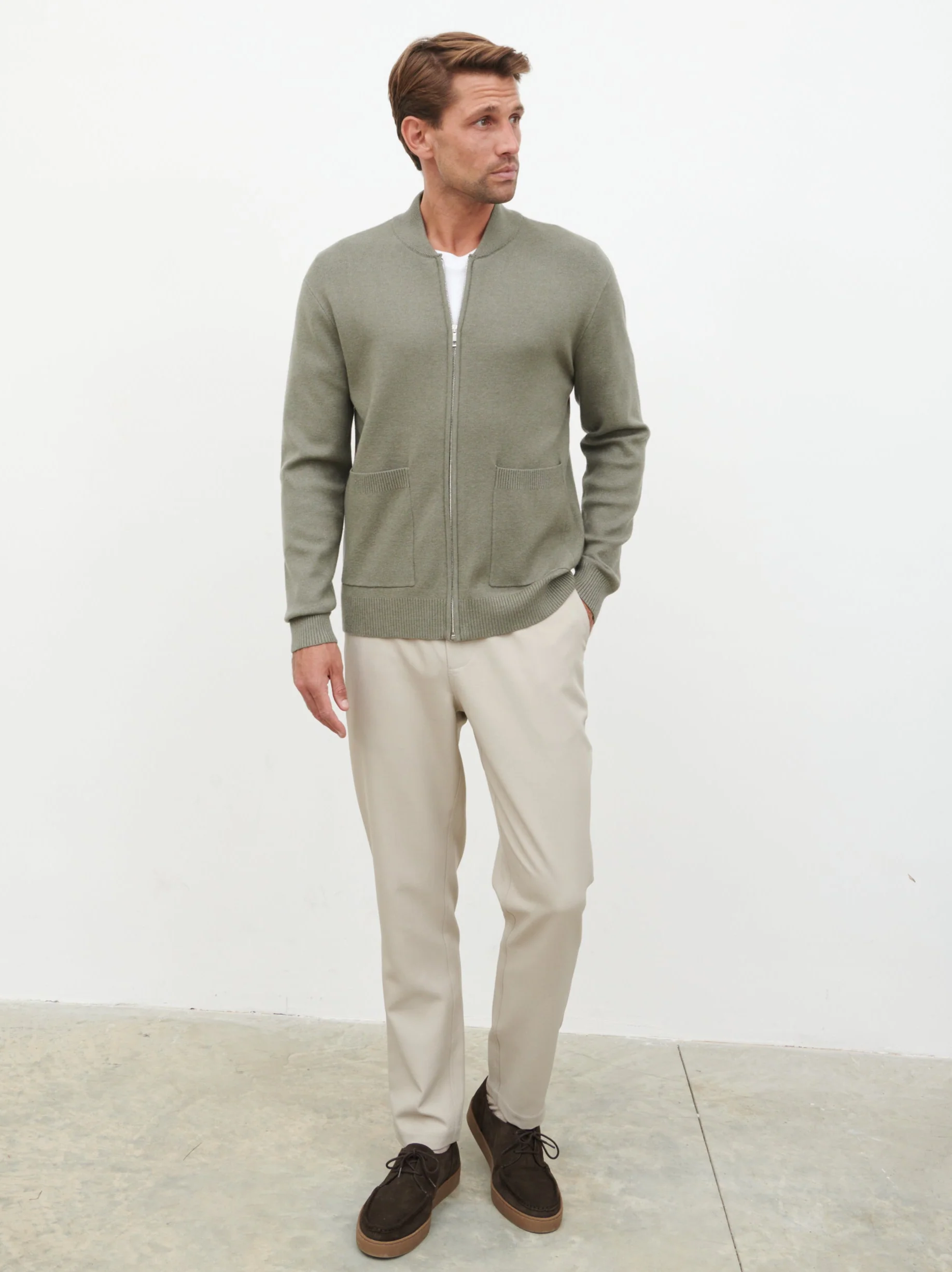Arlo Knit Bomber Jacket - Light Grey - Image 3