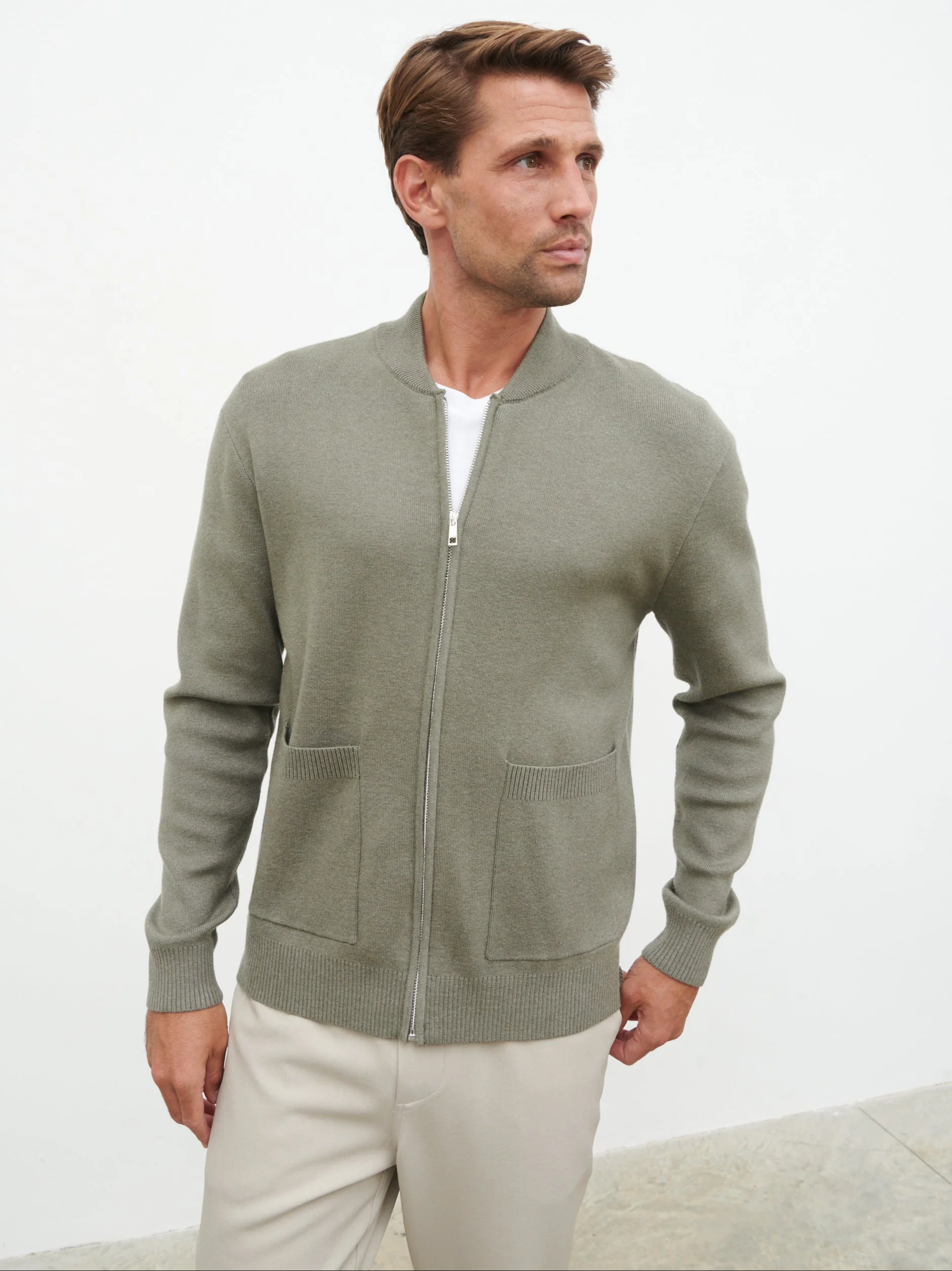 Arlo Knit Bomber Jacket - Light Grey - Image 4