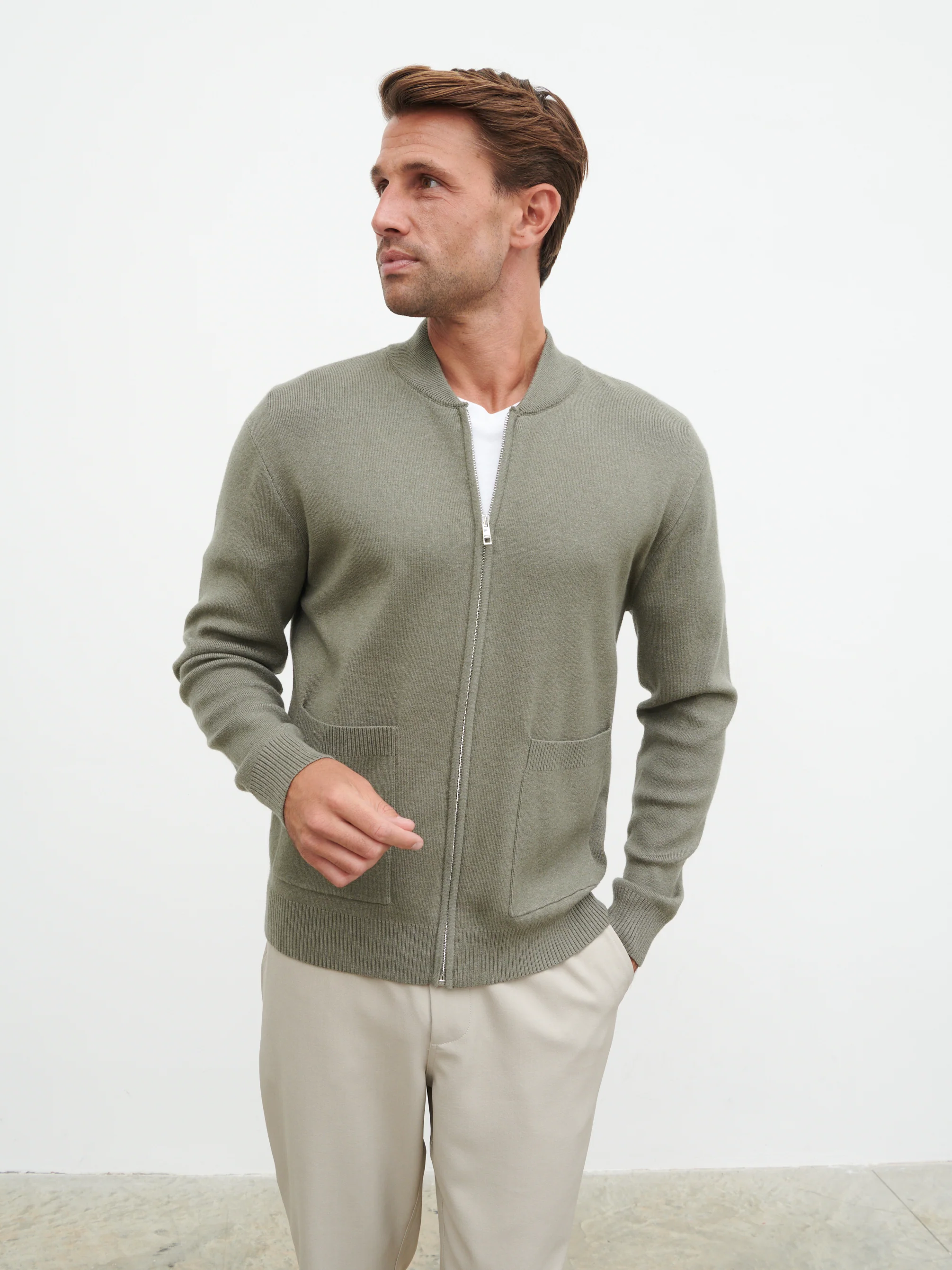 Arlo Knit Bomber Jacket - Light Grey - Image 5