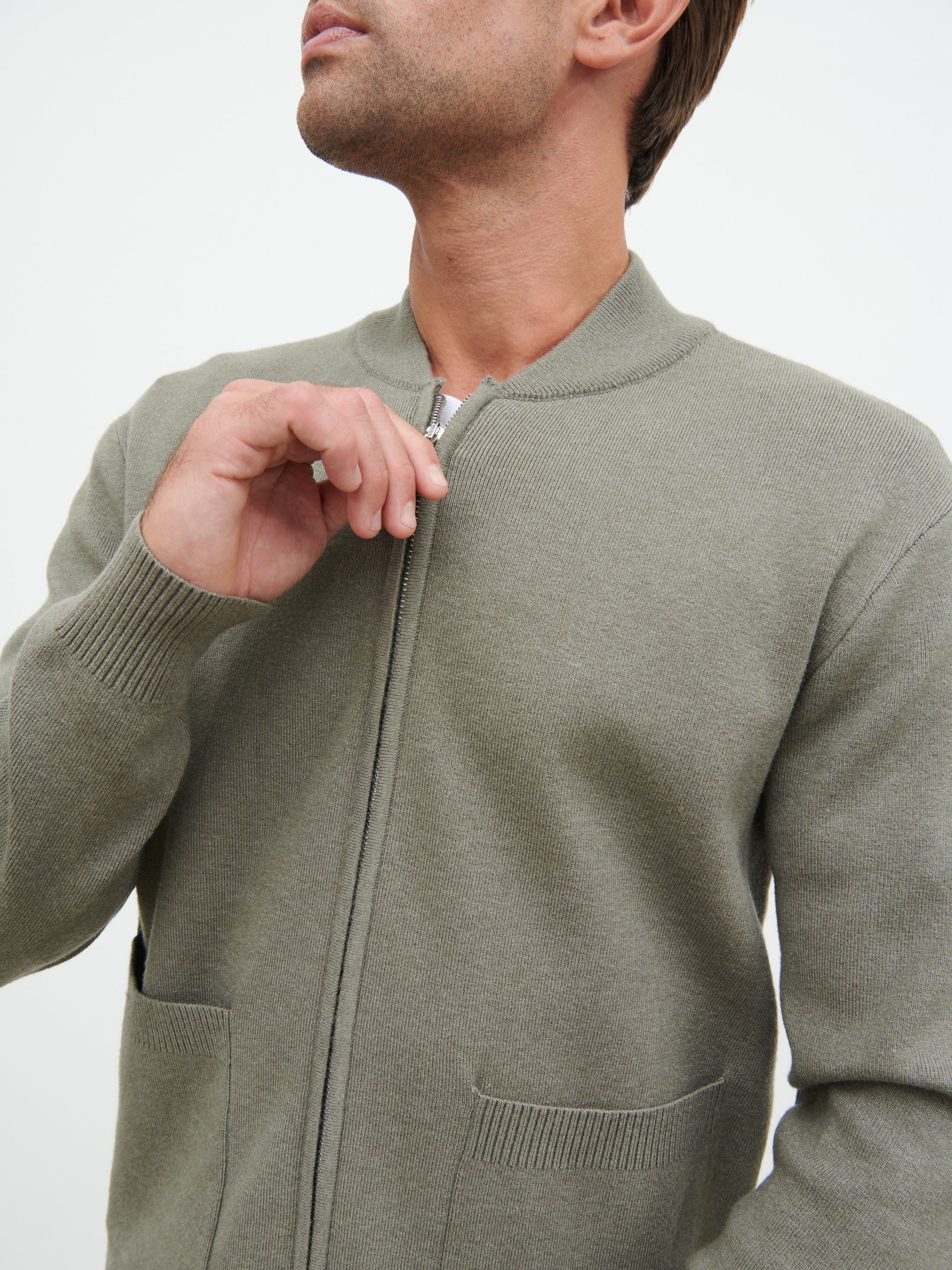 Arlo Knit Bomber Jacket - Light Grey - Image 6