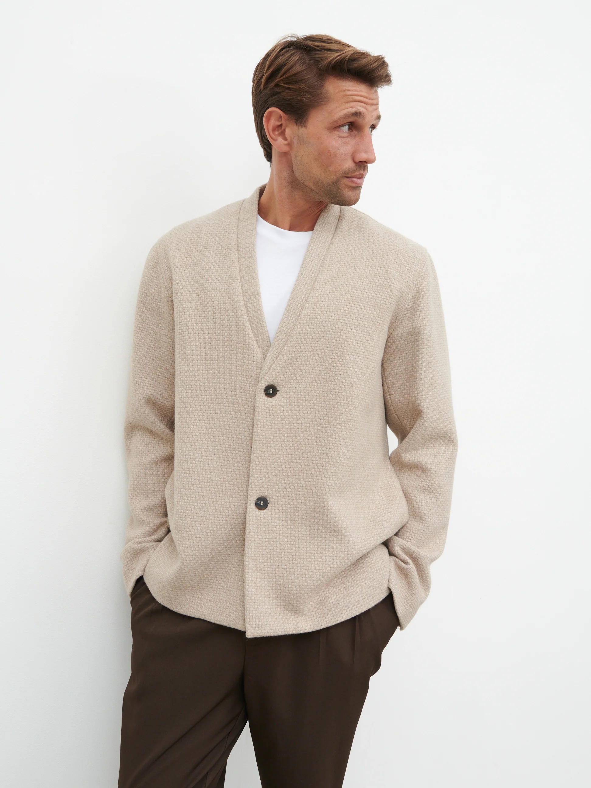 Bear Collarless Jacket - Beige - Image 6