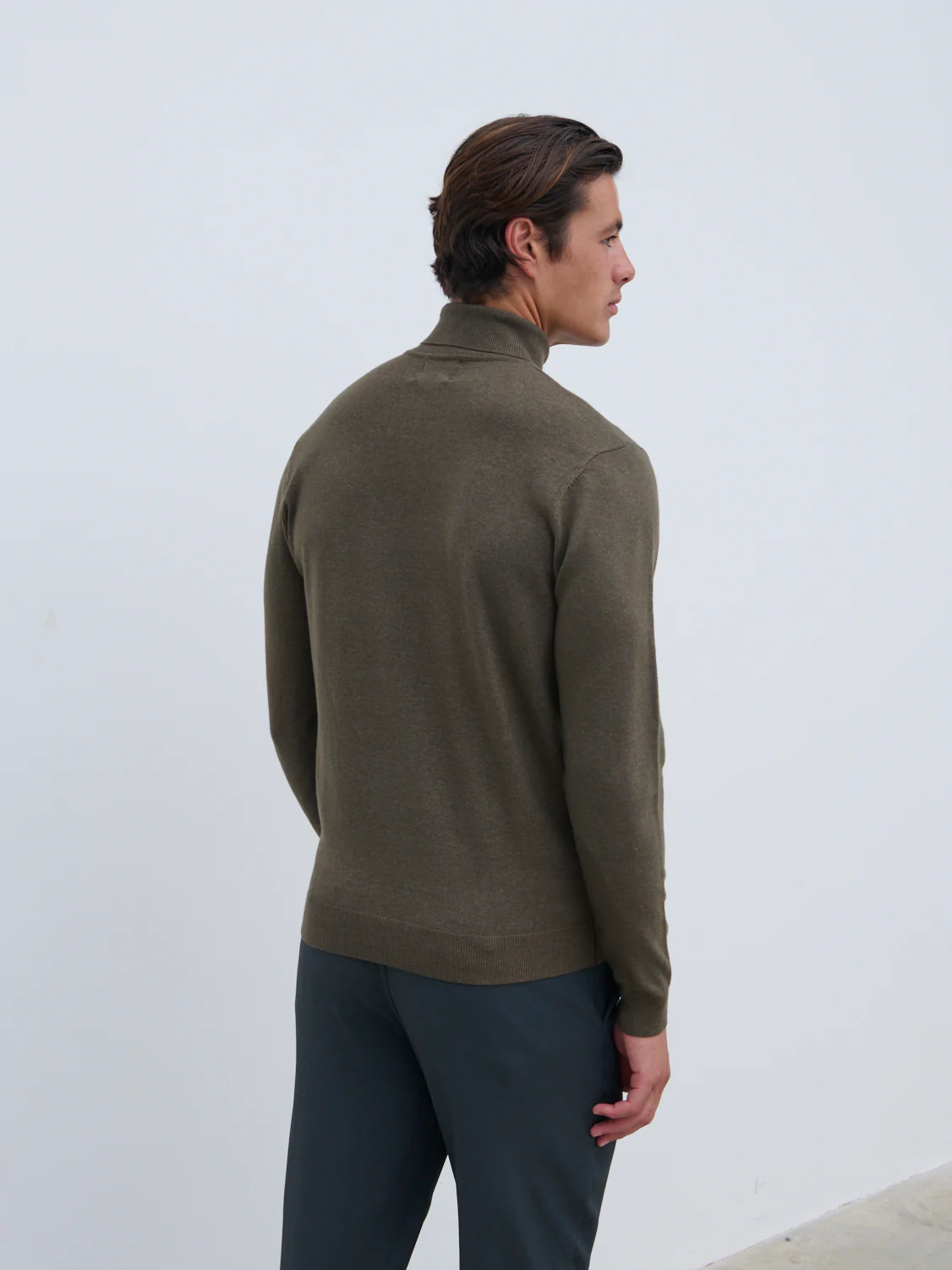 Bennett Light Knit Roll Neck Jumper - Dark Olive - Image 5