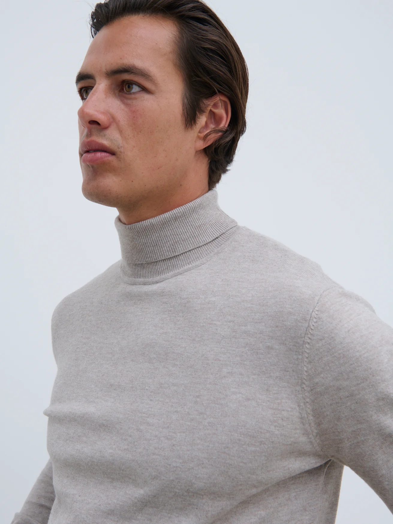 Bennett Light Knit Roll Neck Jumper - Light Taupe - Image 3