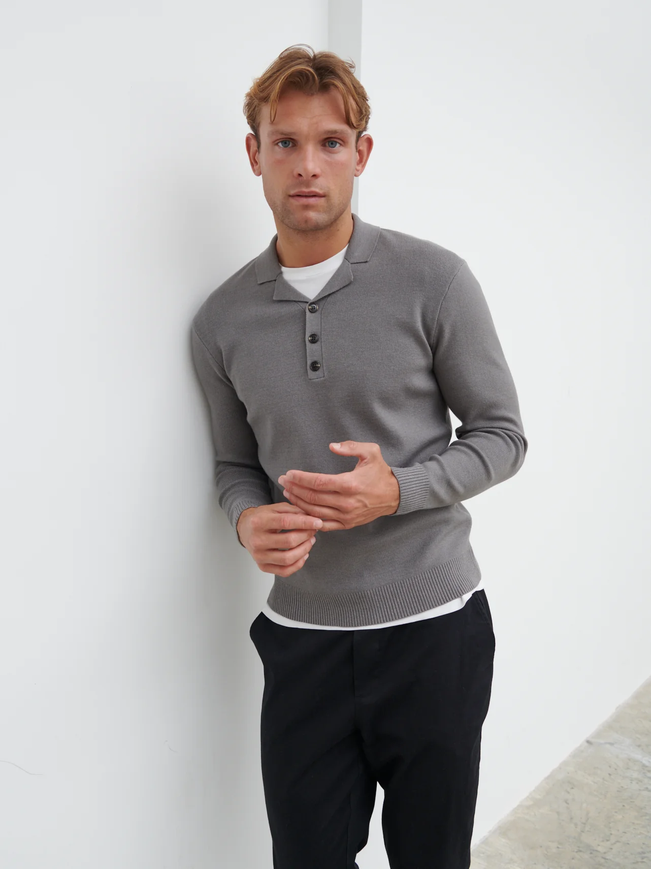 Blake Cuban Collar Knitted Polo - Charcoal - Image 4