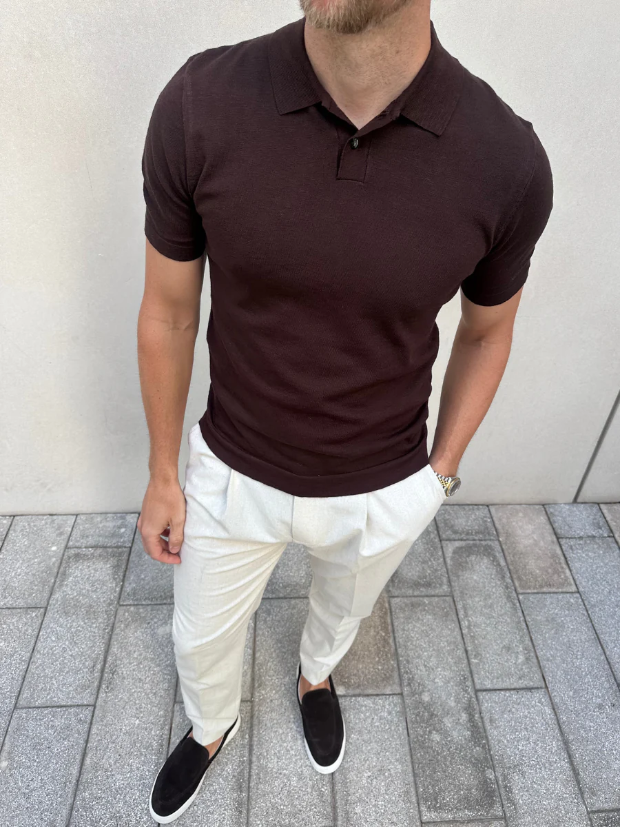 Brax Small Placket Knit Polo Top - Brown - Image 2