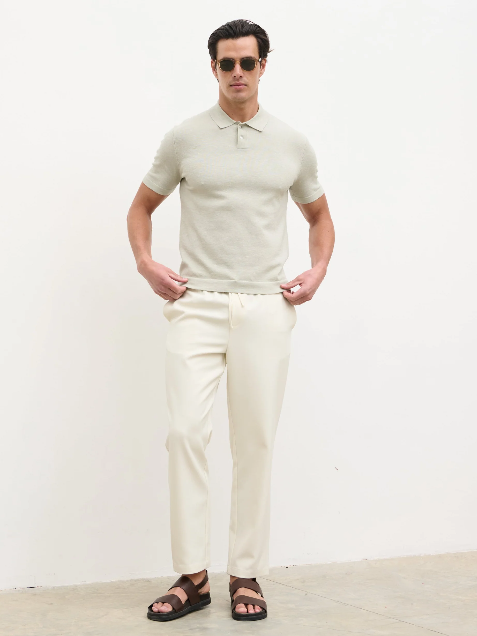 Brax Small Placket Knit Polo Top - Sage Green - Image 4