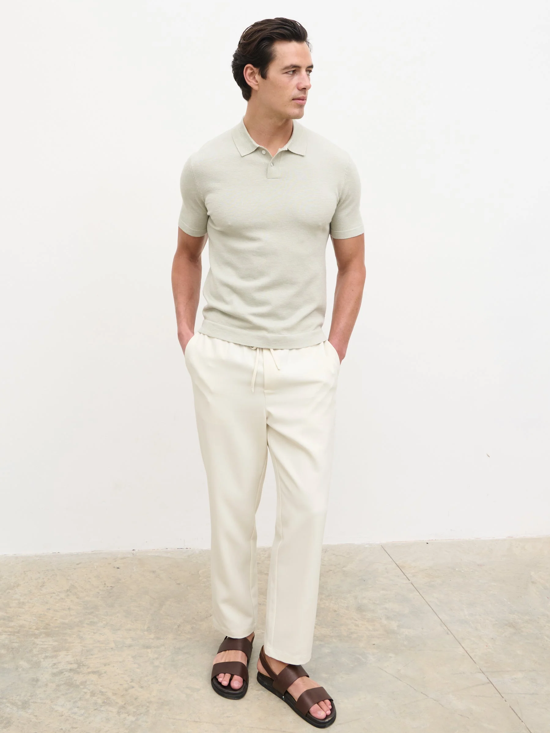 Brax Small Placket Knit Polo Top - Sage Green - Image 6
