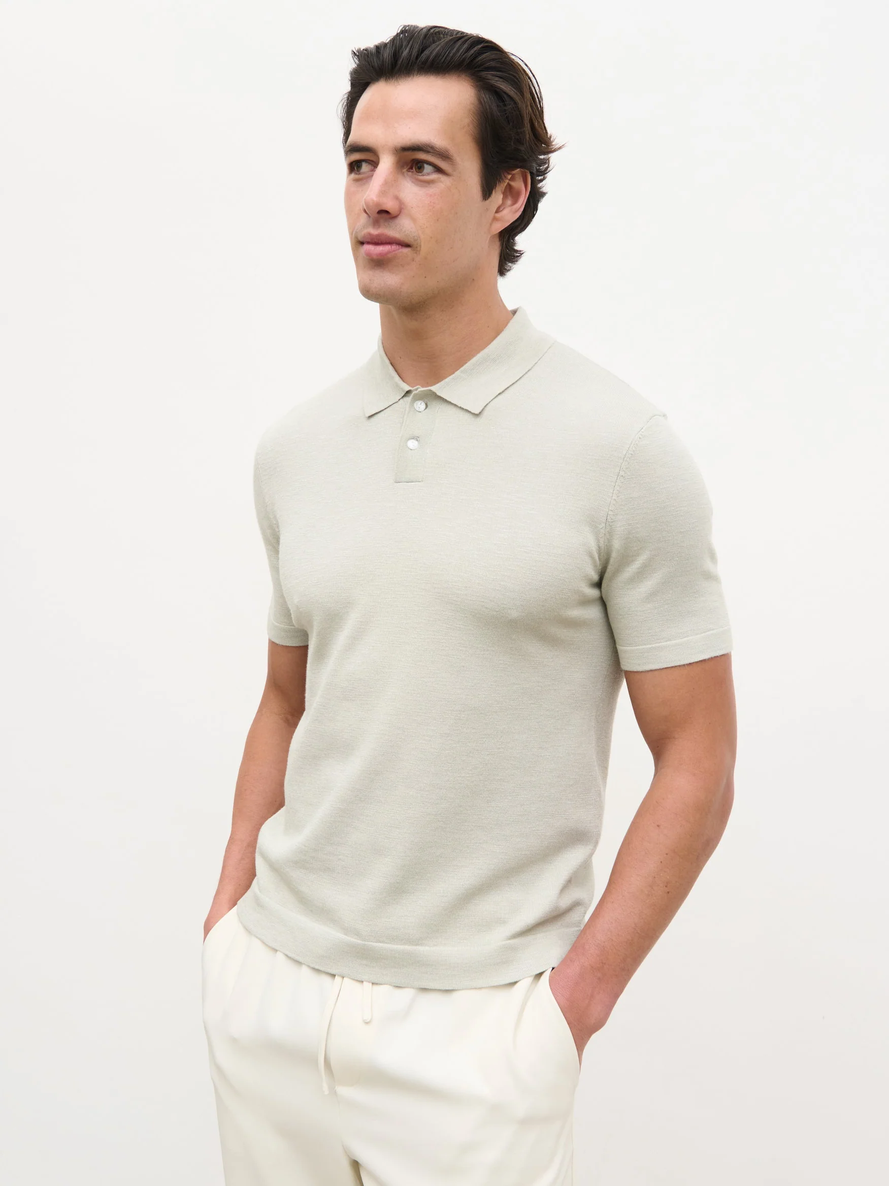 Brax Small Placket Knit Polo Top - Sage Green - Image 7