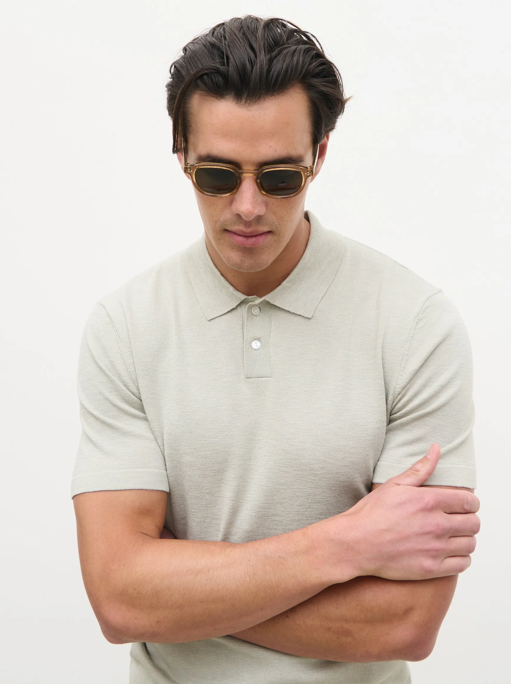 Brax Small Placket Knit Polo Top - Sage Green - Image 8