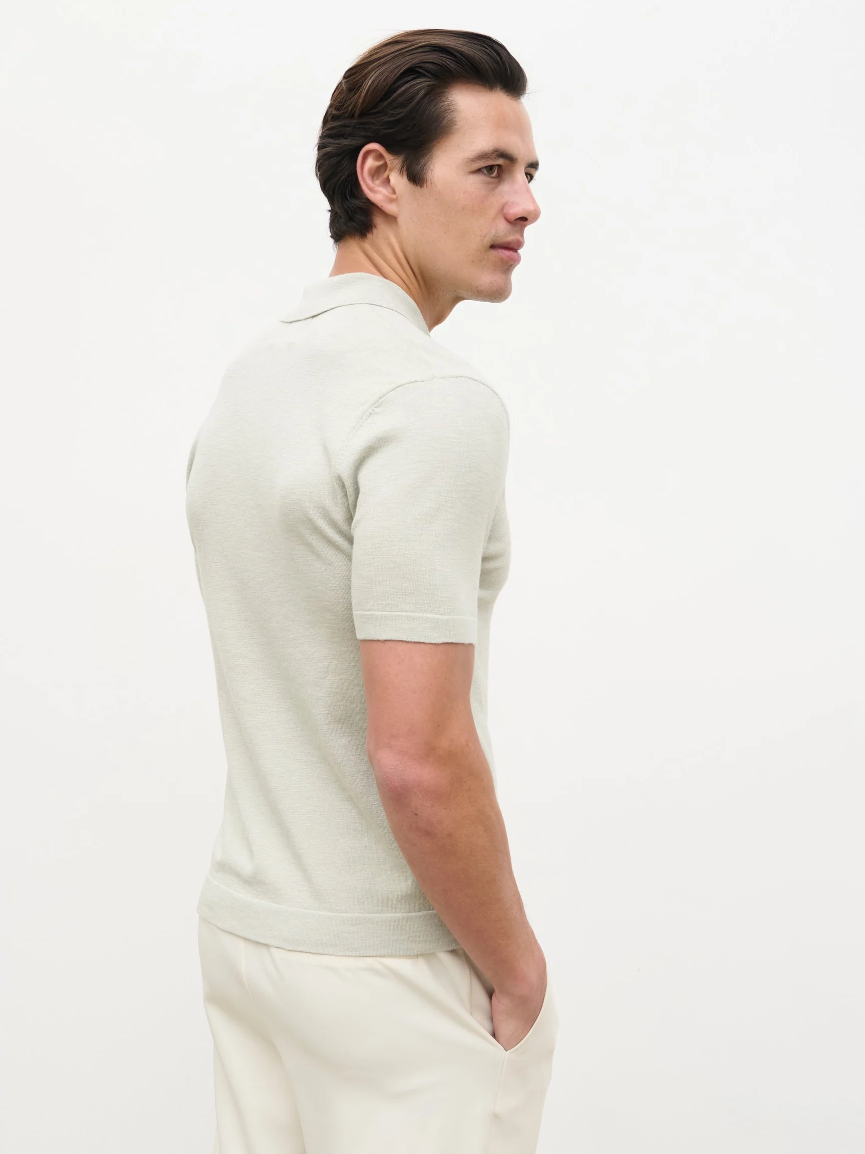 Brax Small Placket Knit Polo Top - Sage Green - Image 9