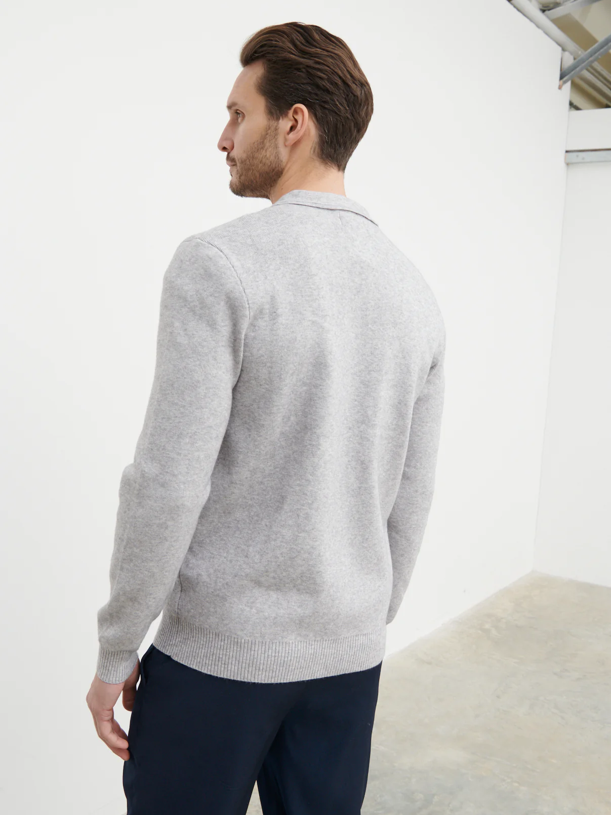 Brett Collared Knit Jacket - Grey Marl - Image 3
