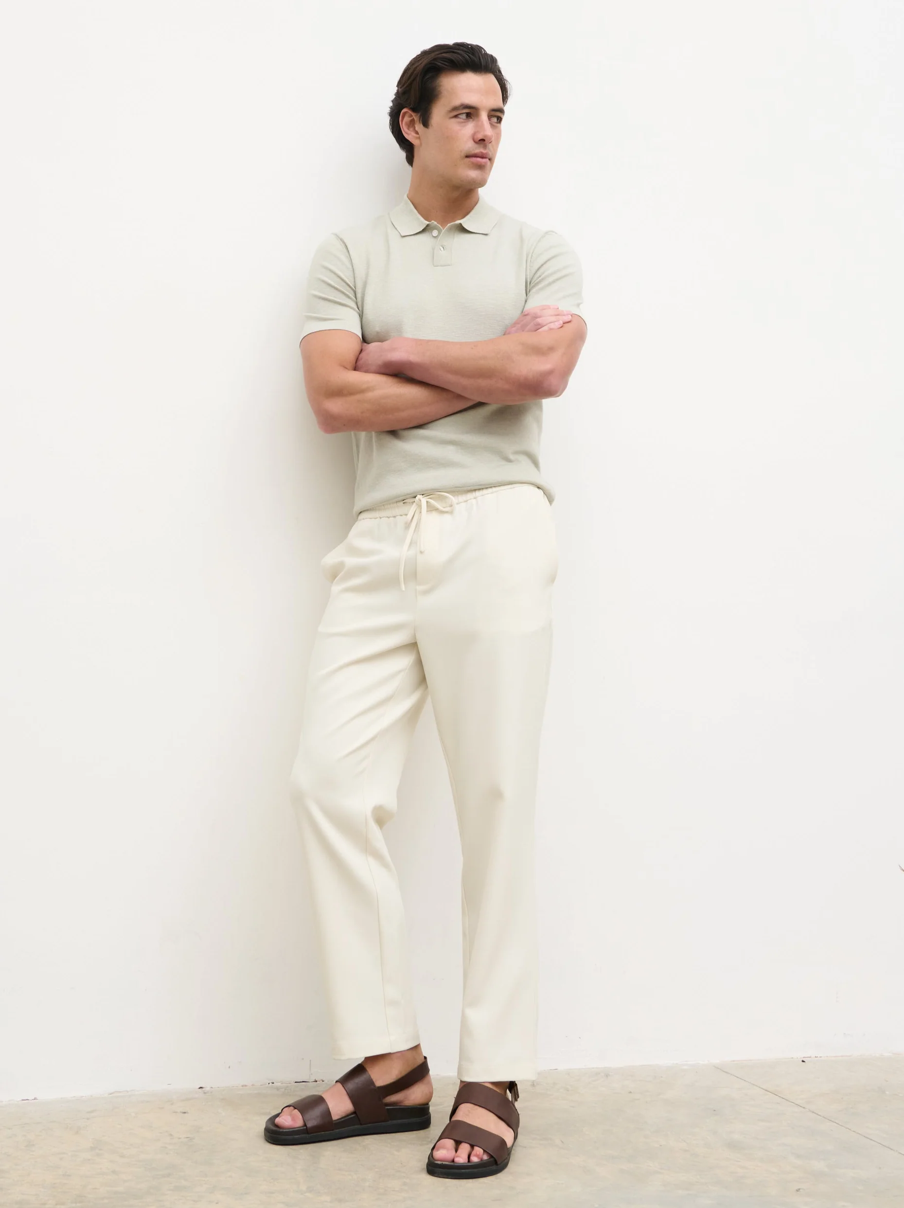 Bryce Straight Leg Drawstring Trousers - Light Stone - Image 4