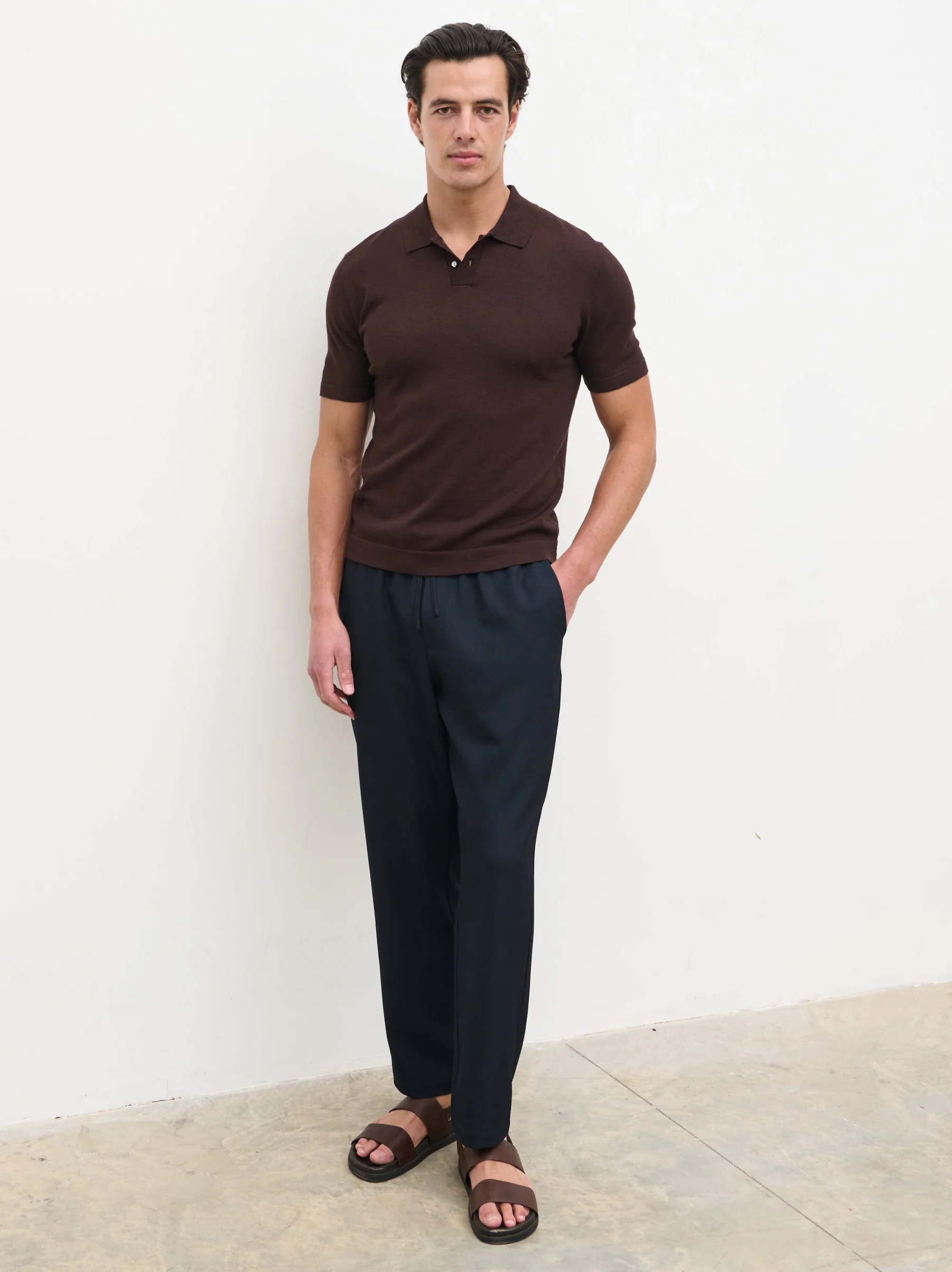 Bryce Straight Leg Drawstring Trousers - Navy - Image 3