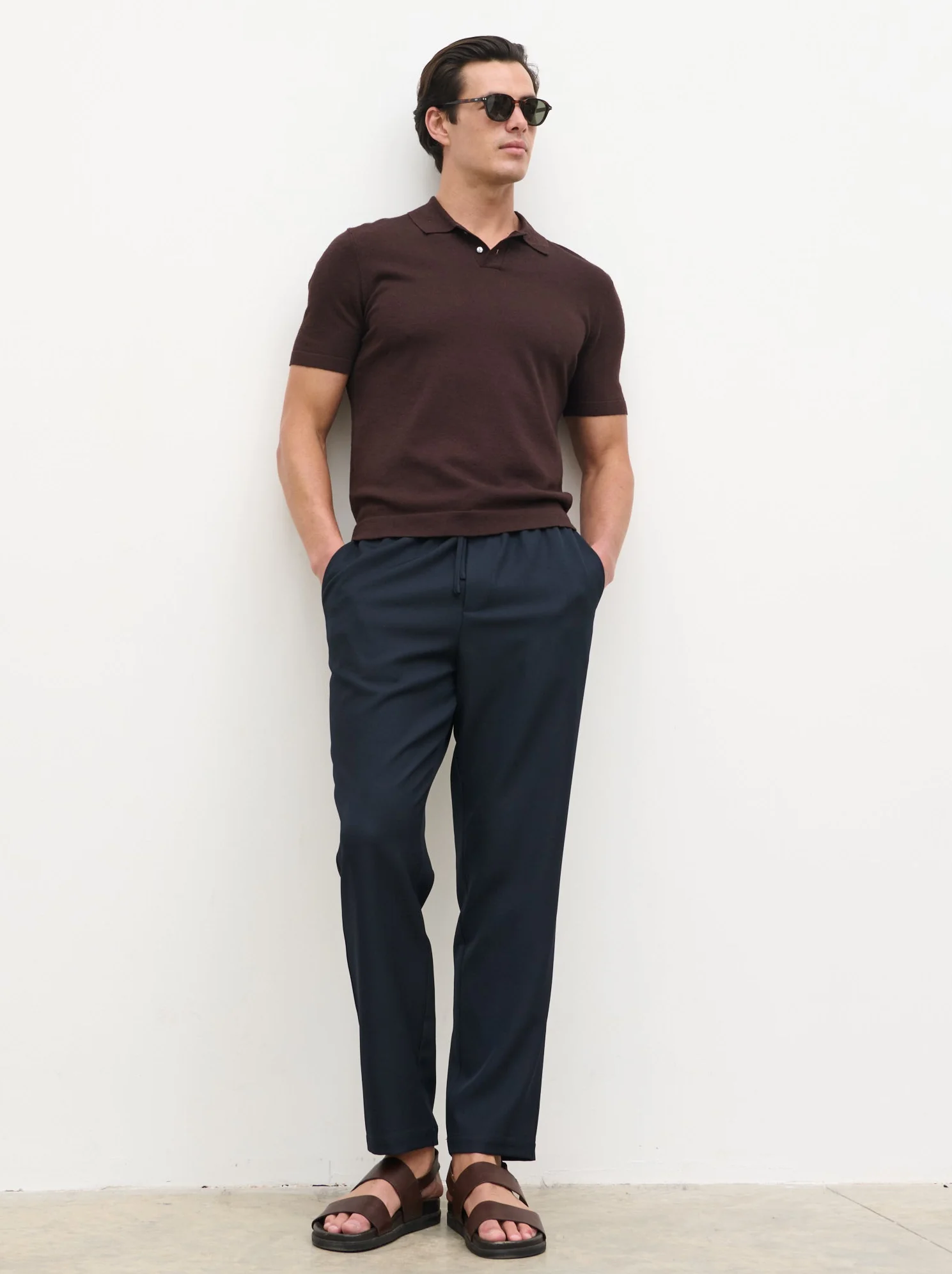 Bryce Straight Leg Drawstring Trousers - Navy - Image 5