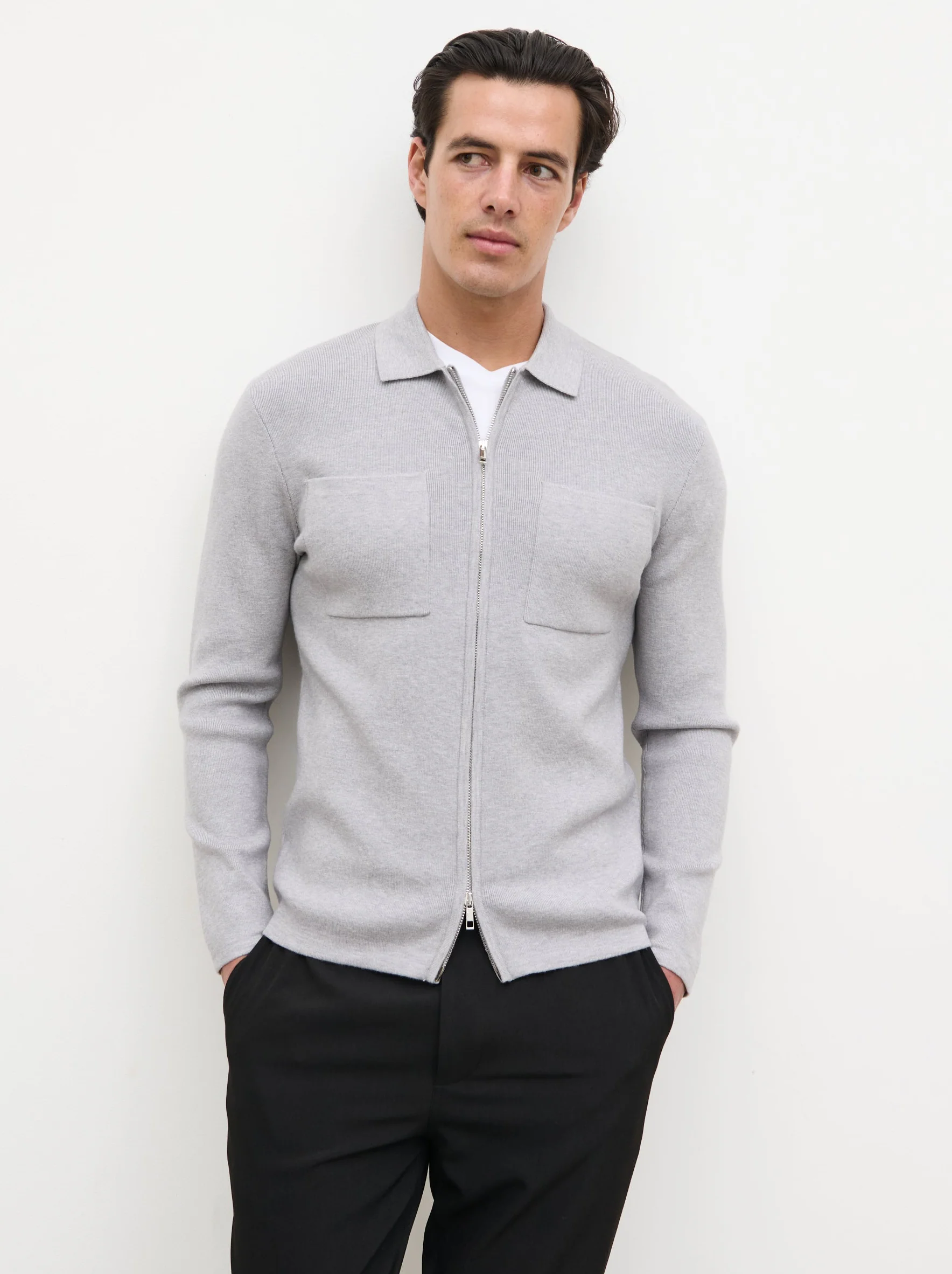 Cassius Zip Front Knit Jacket - Grey
