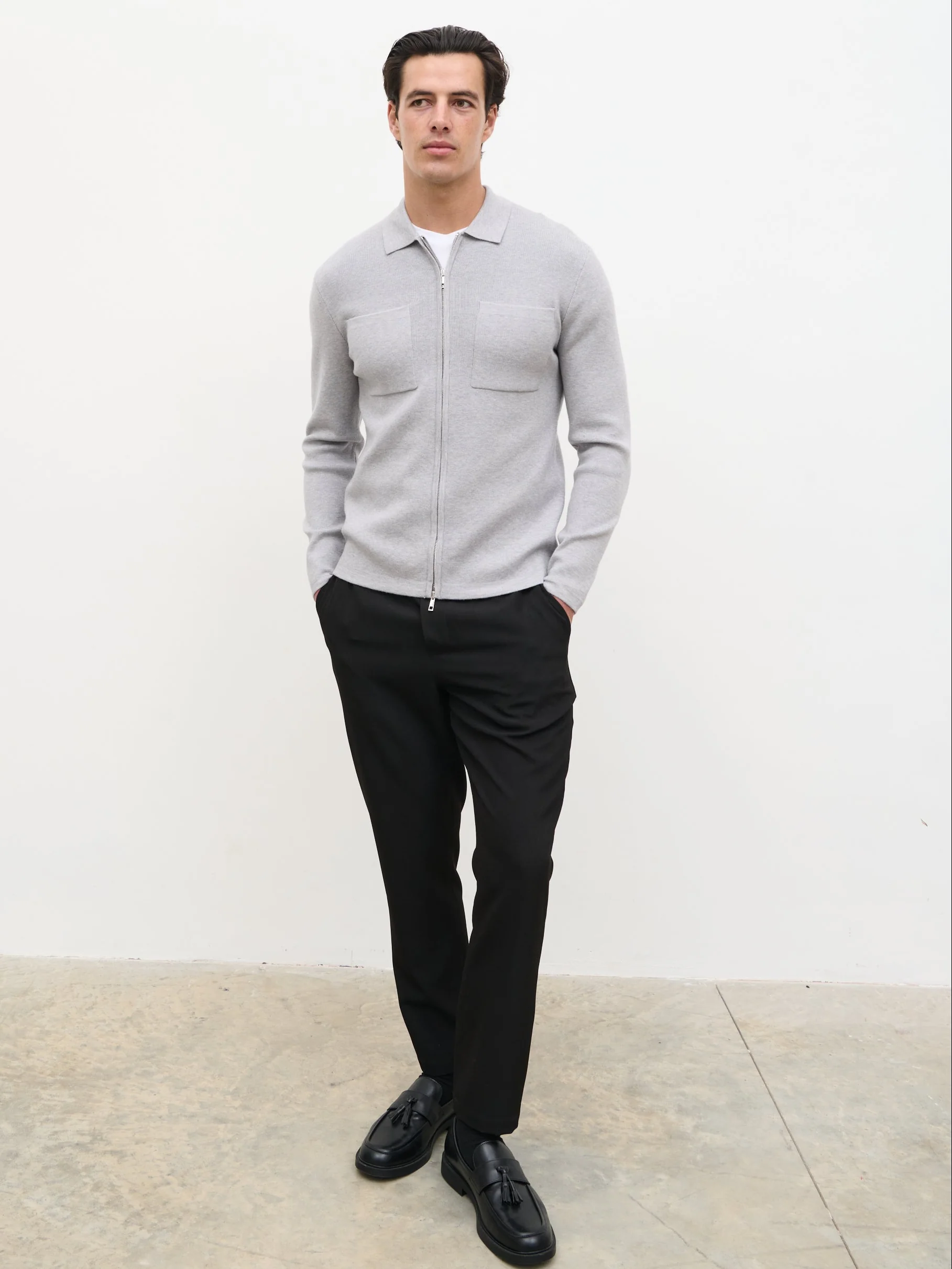 Cassius Zip Front Knit Jacket - Grey - Image 2