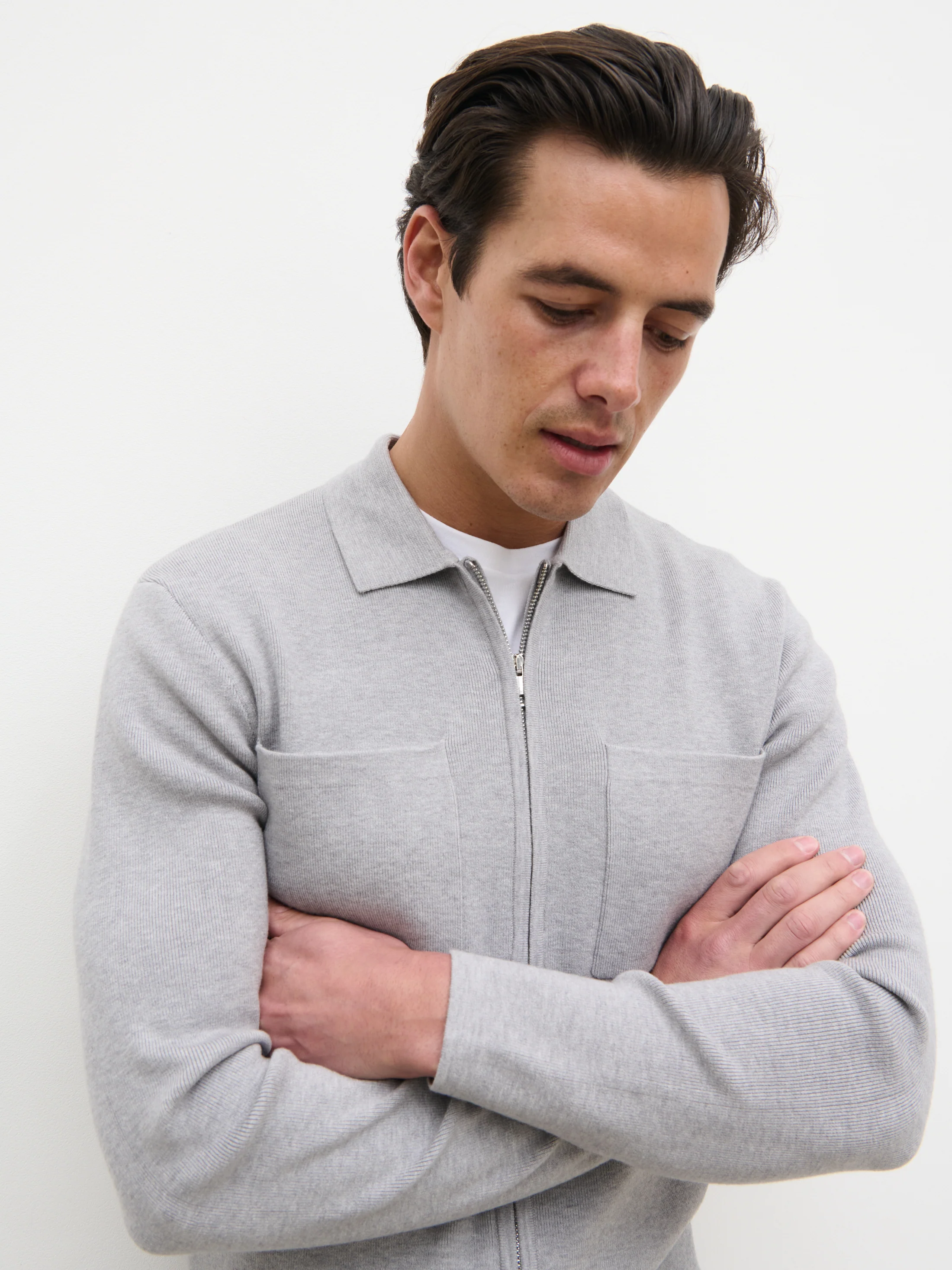 Cassius Zip Front Knit Jacket - Grey - Image 3
