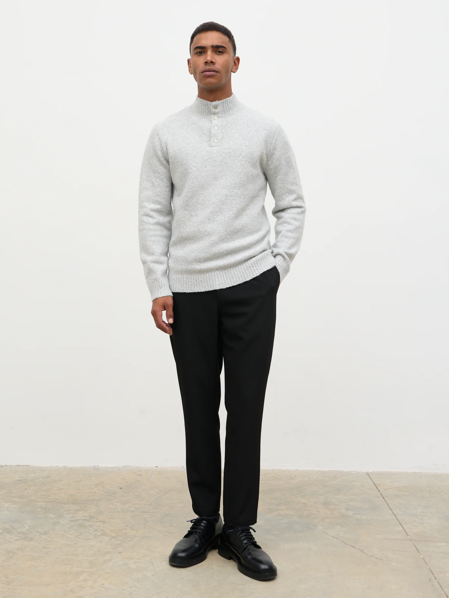 Chanun Boucle Knit Funnel Neck Jumper - Light Grey - Image 5