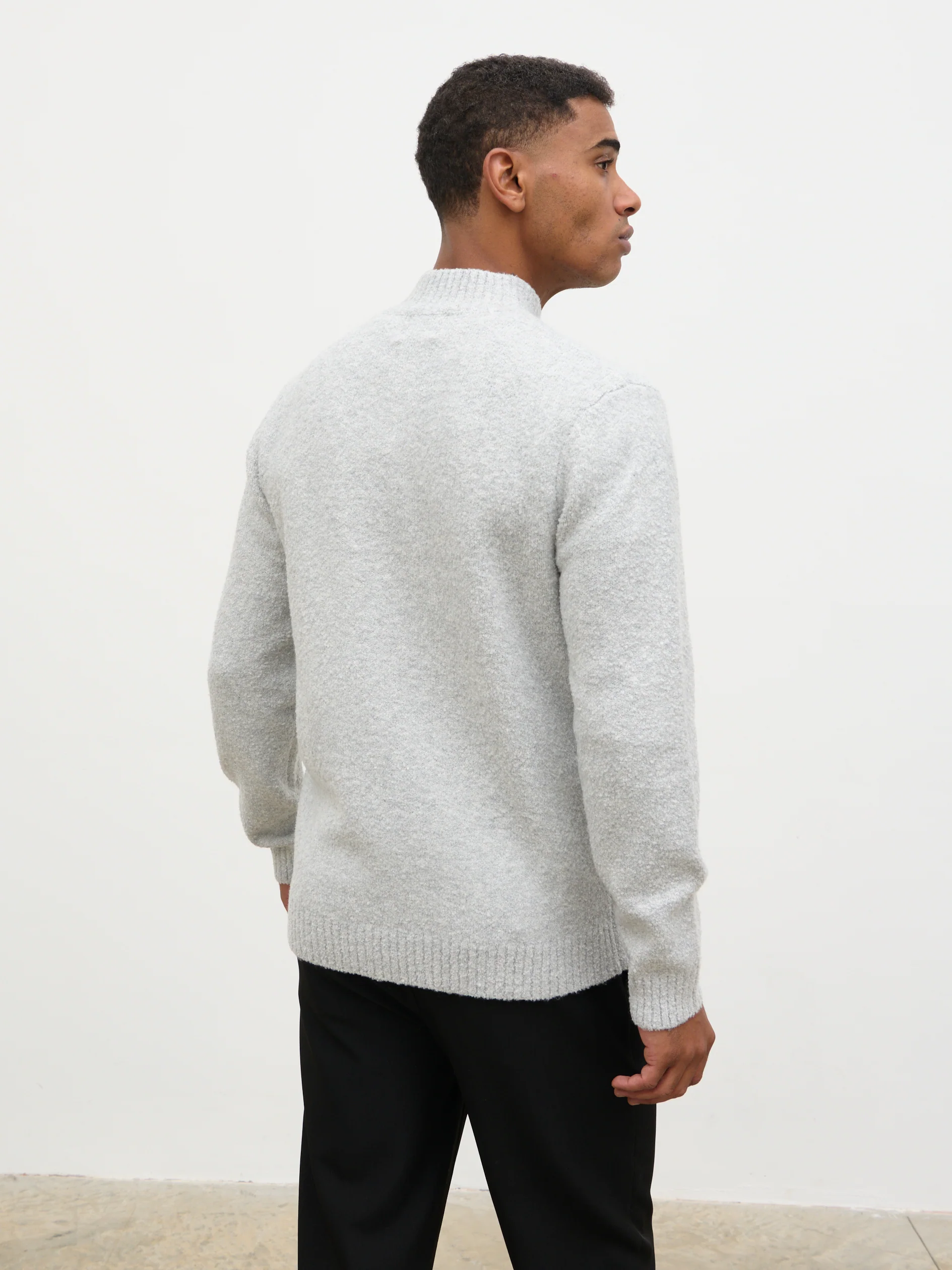 Chanun Boucle Knit Funnel Neck Jumper - Light Grey - Image 7