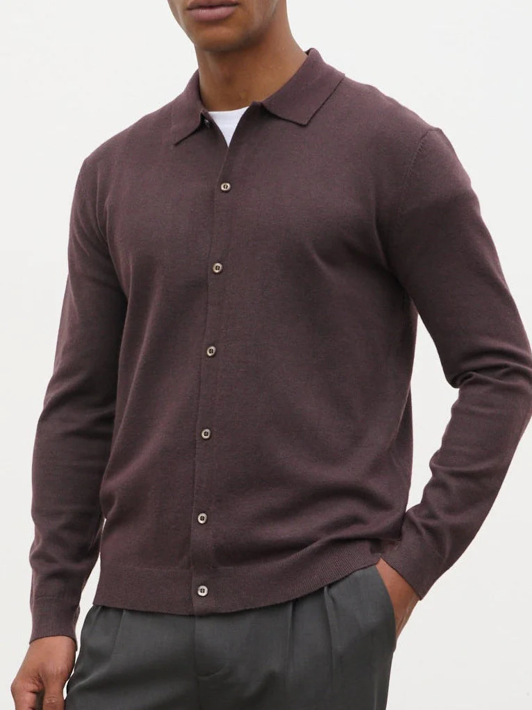 Chase Soft Marl Knit Shirt - Chocolate Brown