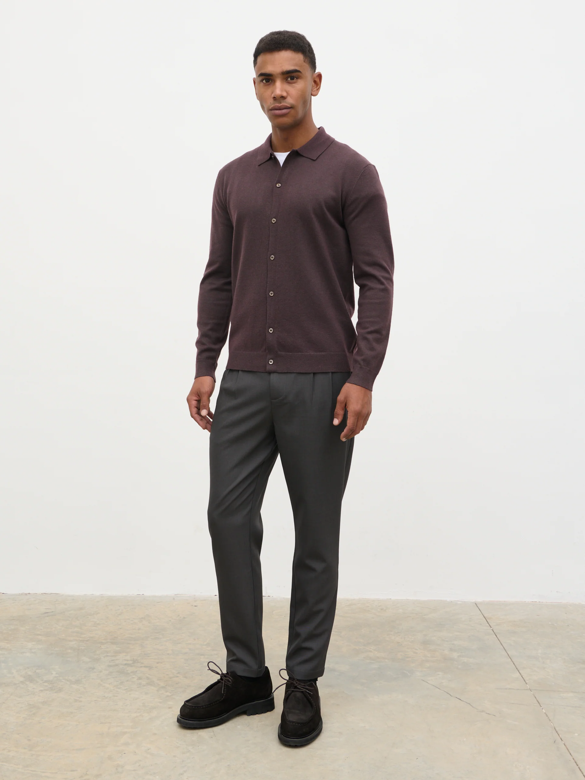 Chase Soft Marl Knit Shirt - Chocolate Brown - Image 2