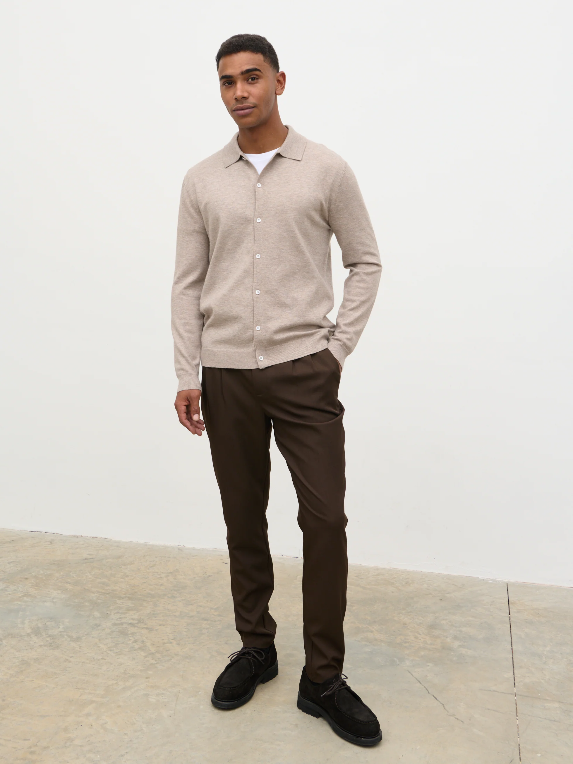 Chase Soft Marl Knit Shirt - Dark Taupe - Image 4