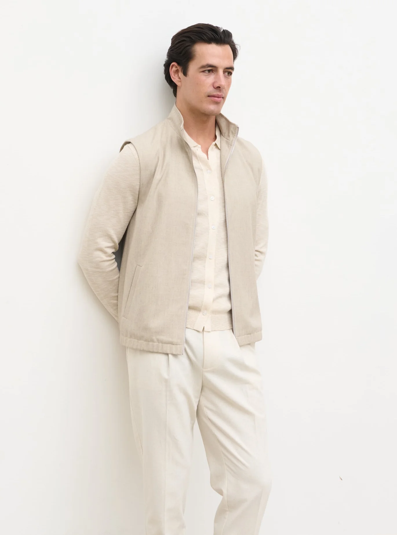 Clarke Double Zipper Gilet - Beige - Image 4