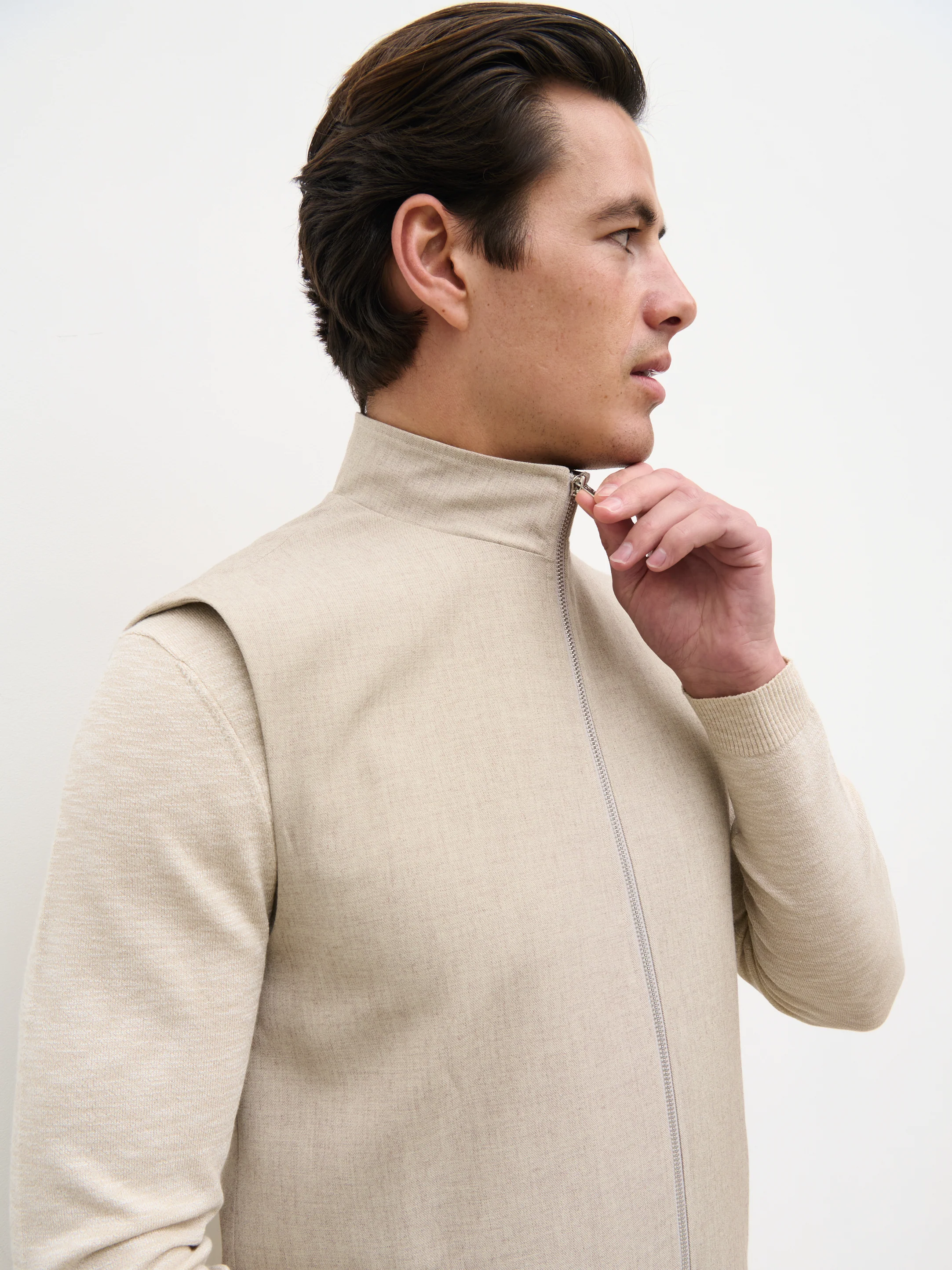 Clarke Double Zipper Gilet - Beige - Image 6