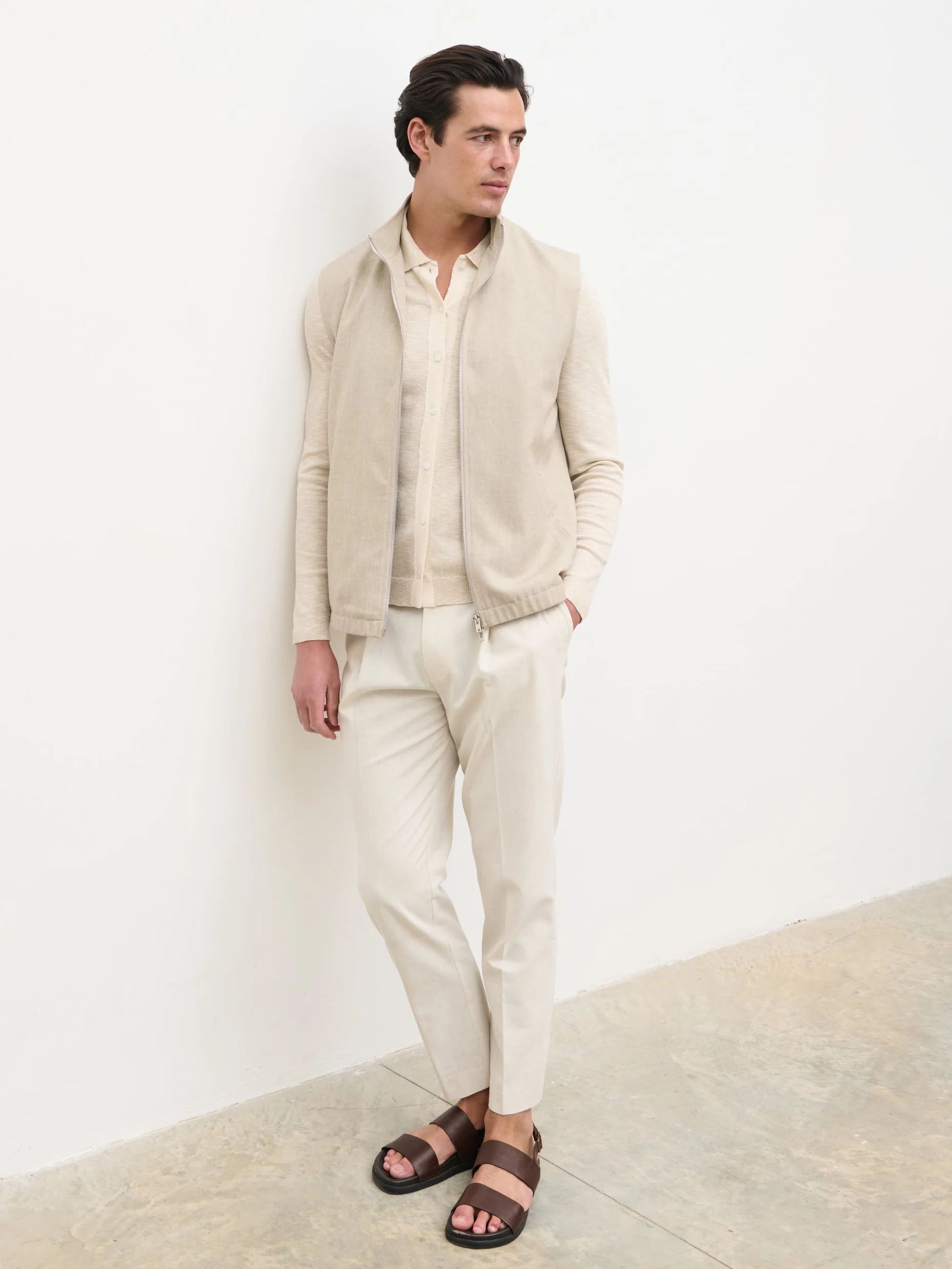 Clarke Double Zipper Gilet - Beige - Image 8