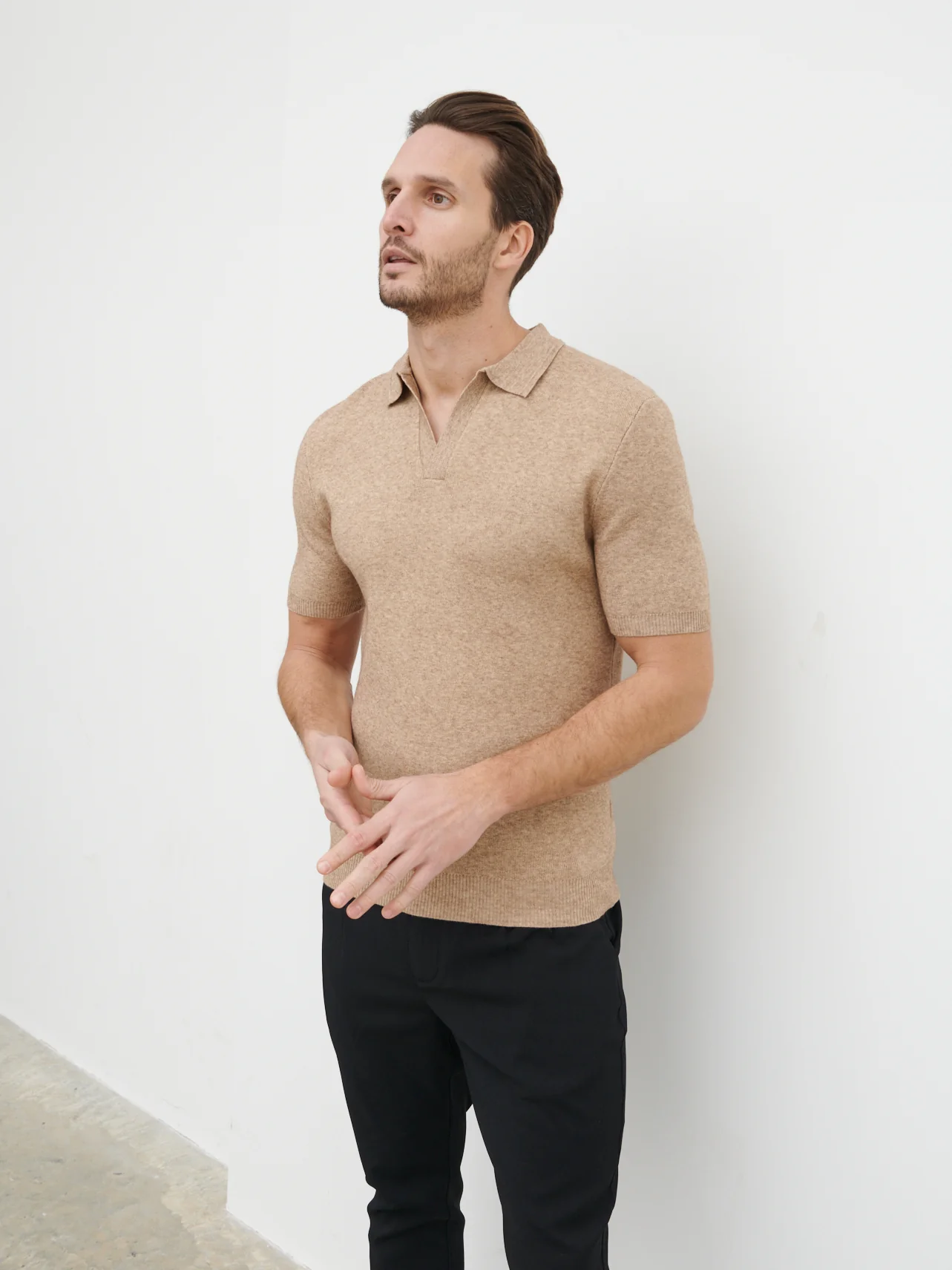 Corey Short Sleeve Knit Polo - Brown Marl - Image 4