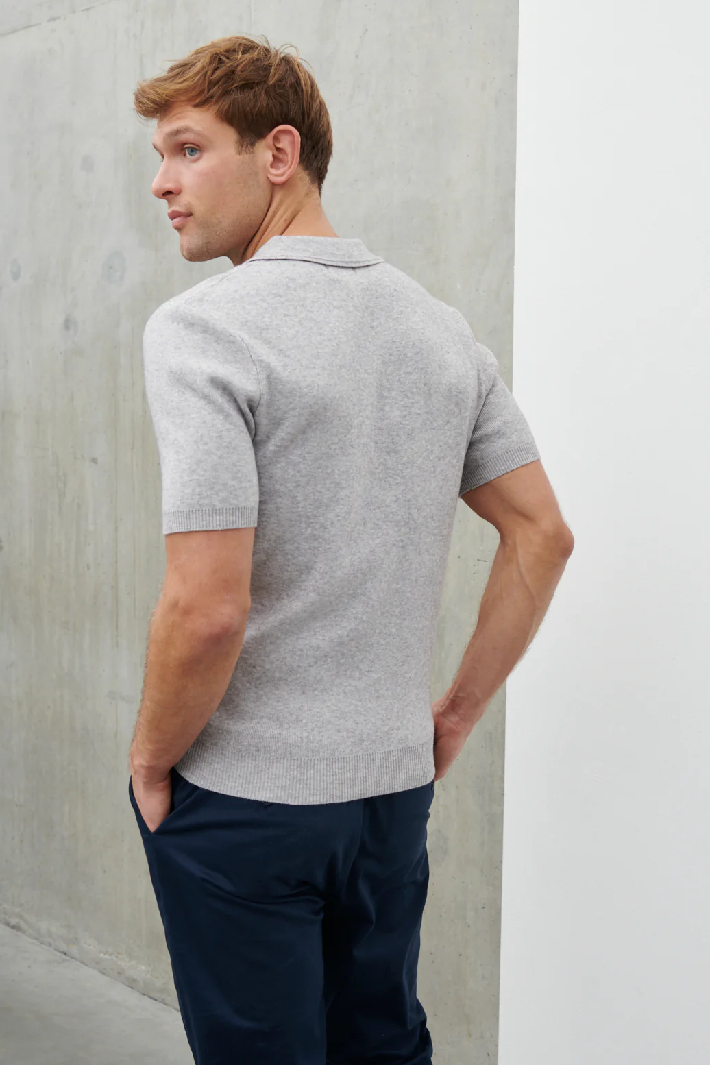 Corey Short Sleeve Knit Polo - Grey Marl - Image 3