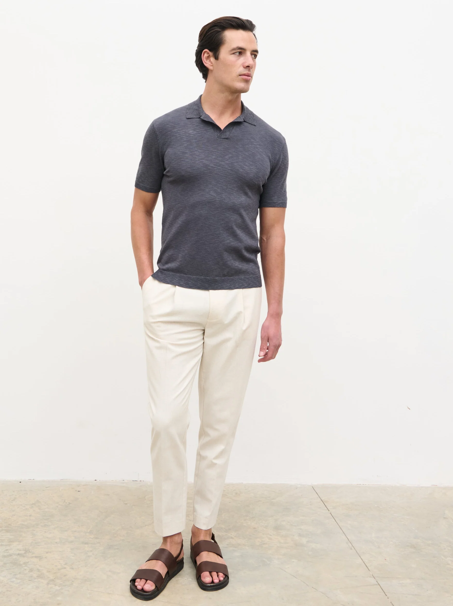 Drayo Open Work Knit Polo - Blue - Image 3