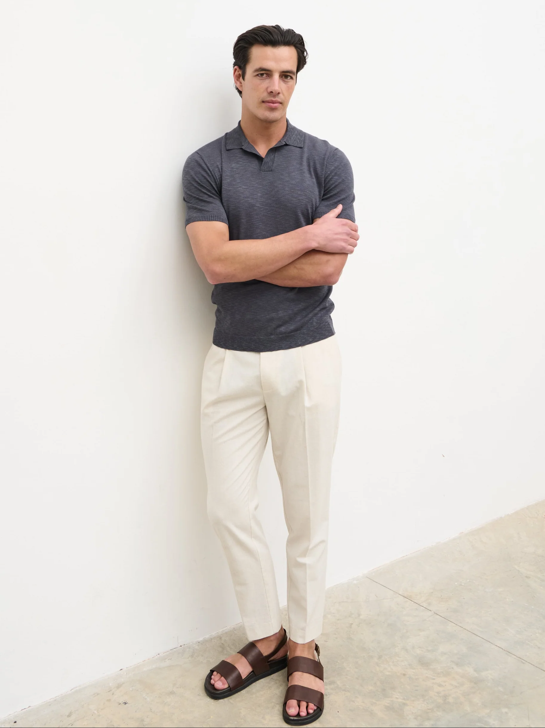 Drayo Open Work Knit Polo - Blue - Image 5