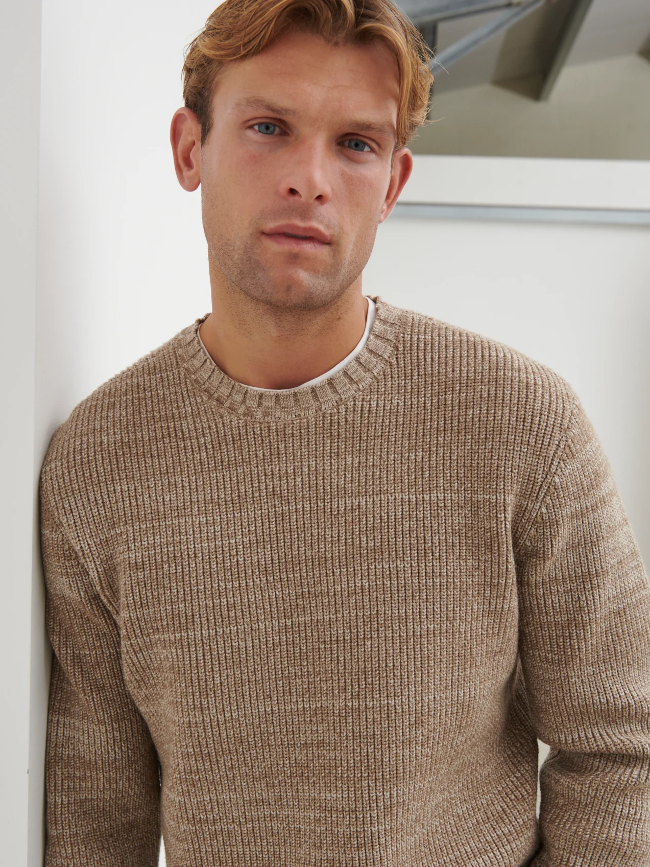 Dylan Crew Neck Knit Jumper - Mushroom Marl - Image 4