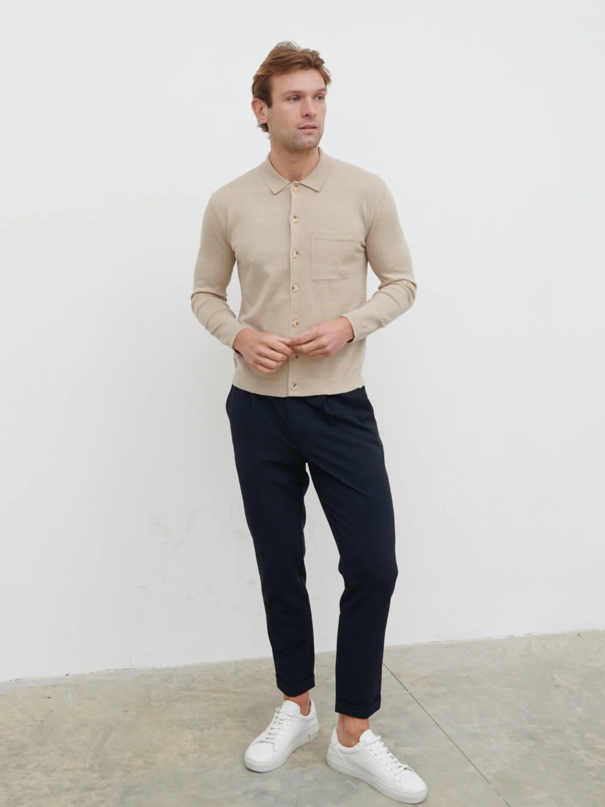 Ellis Long Sleeve Knit Shirt - Stone - Image 5