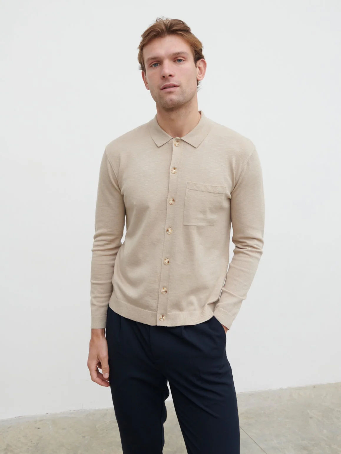 Ellis Long Sleeve Knit Shirt - Stone - Image 6