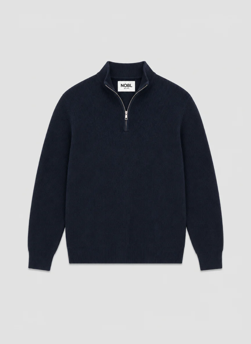 Elson Zip Funnel Neck Jumper - Navy
