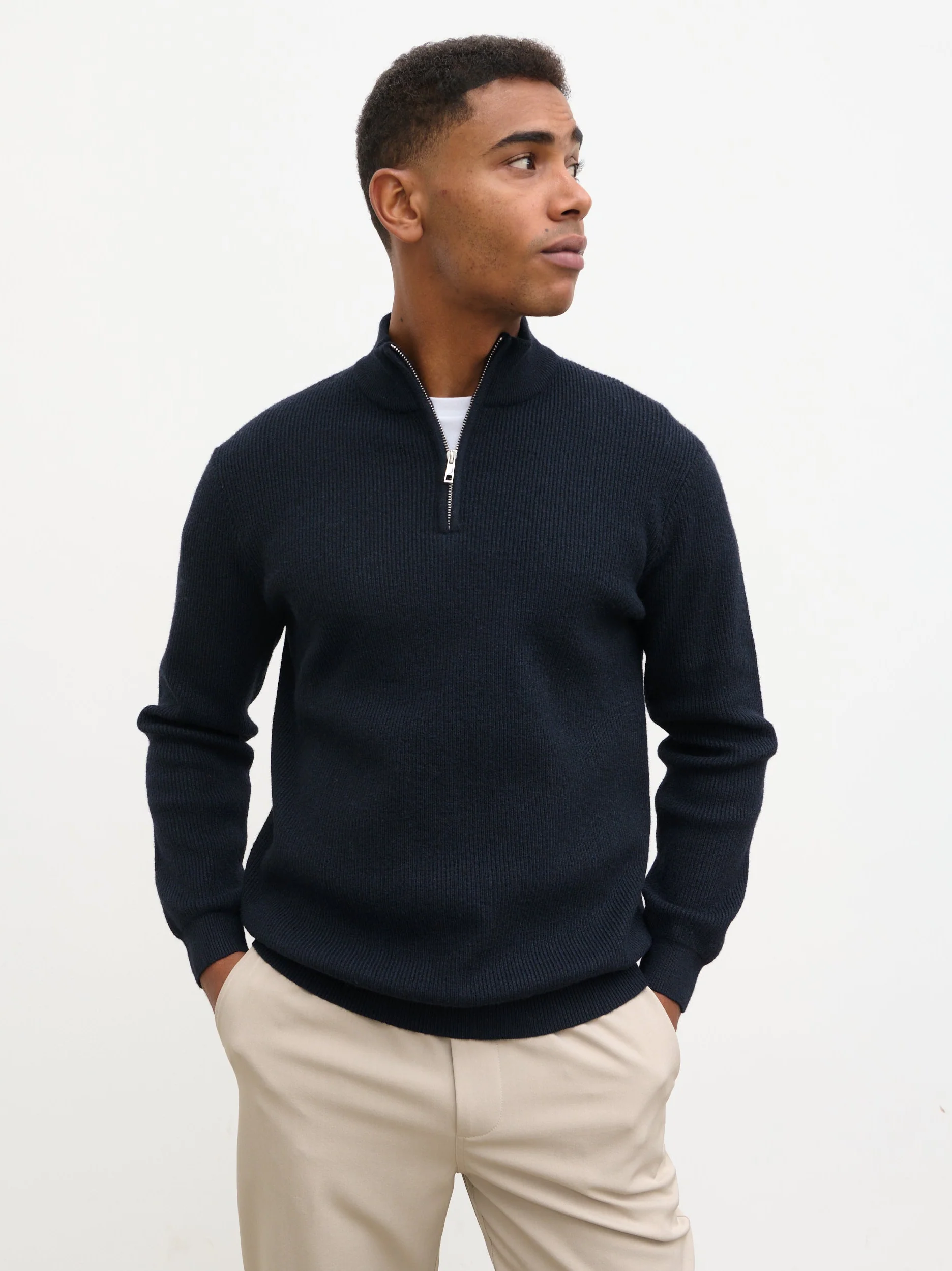 Elson Zip Funnel Neck Jumper - Navy - Image 2
