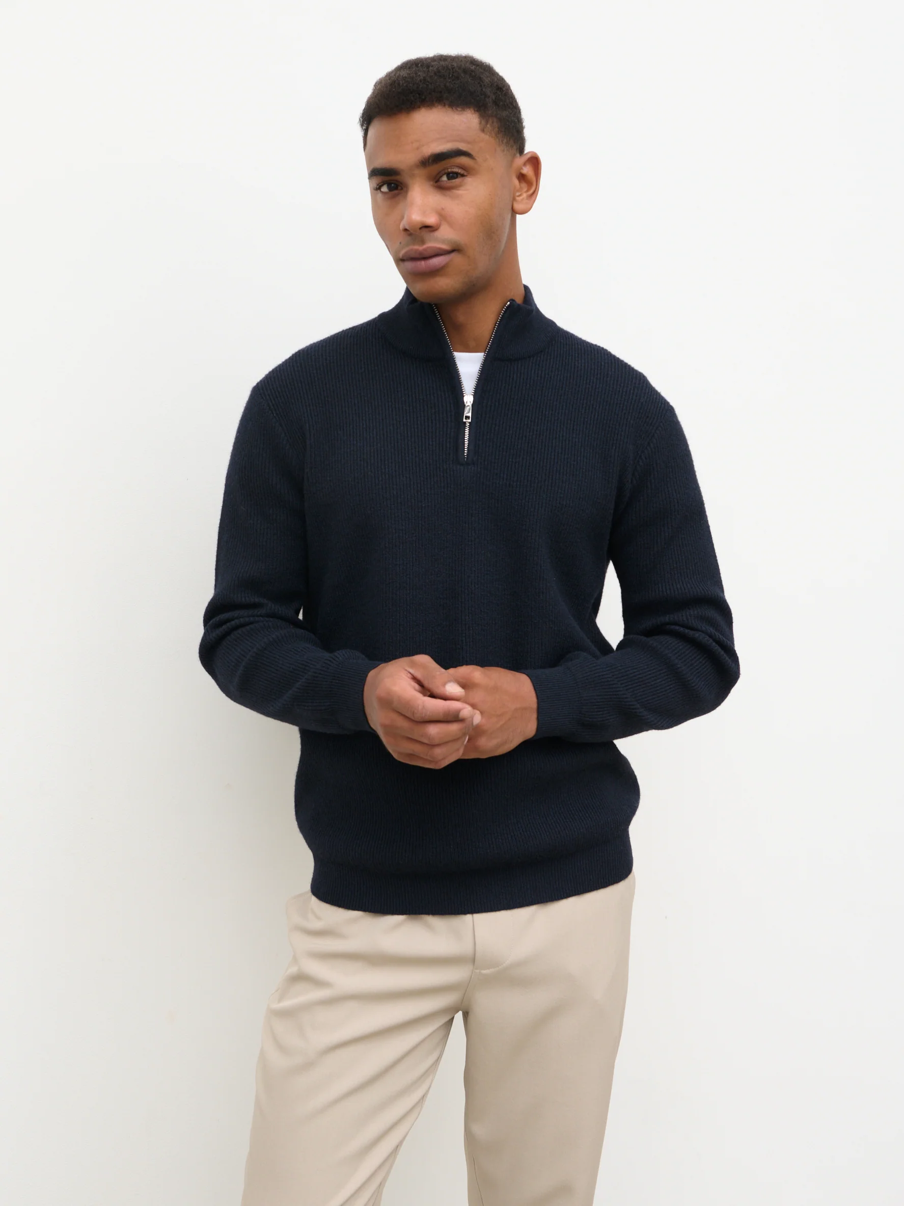 Elson Zip Funnel Neck Jumper - Navy - Image 8