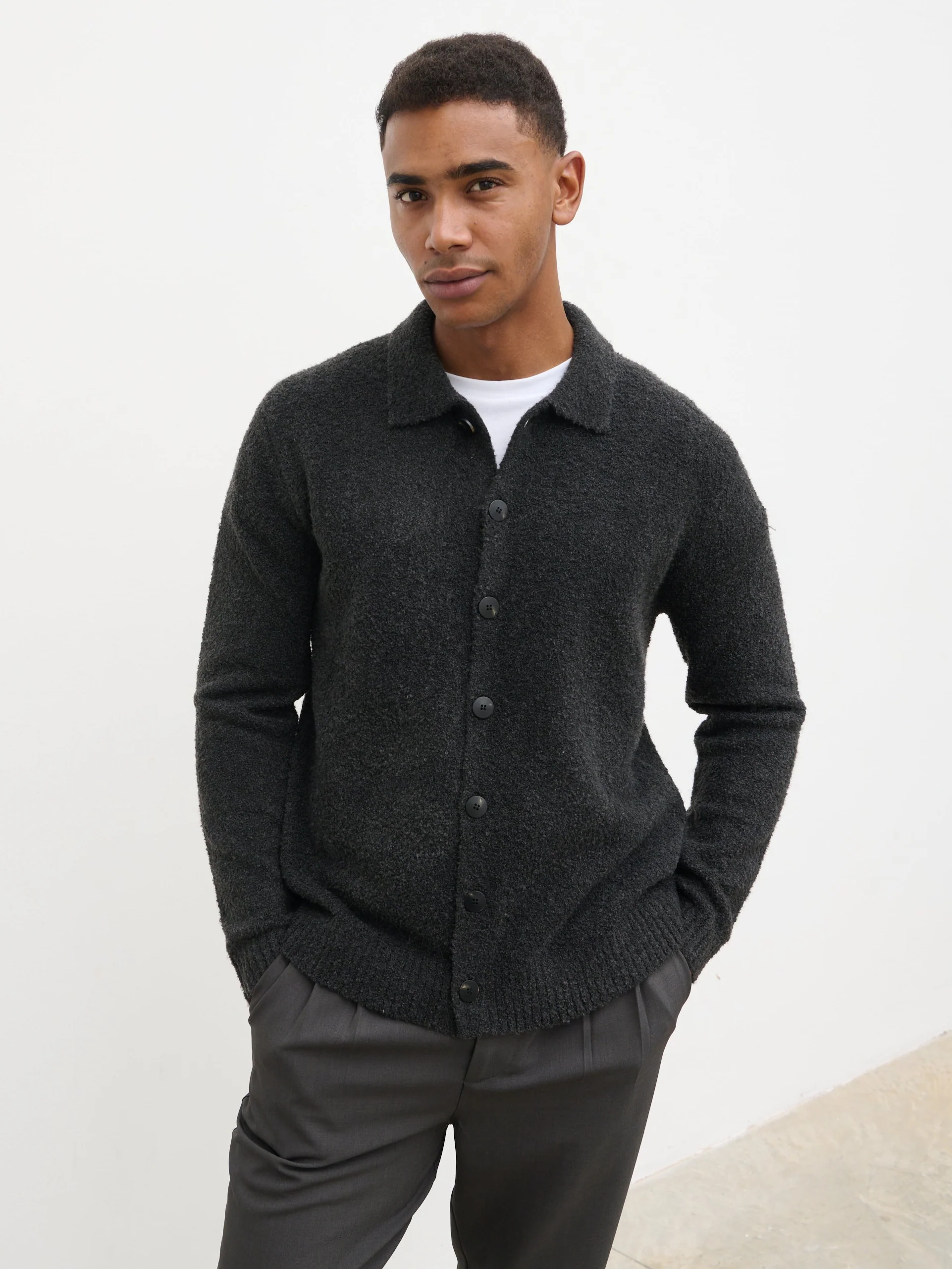 Finn Boucle Knit Shirt - Slate Grey - Image 3