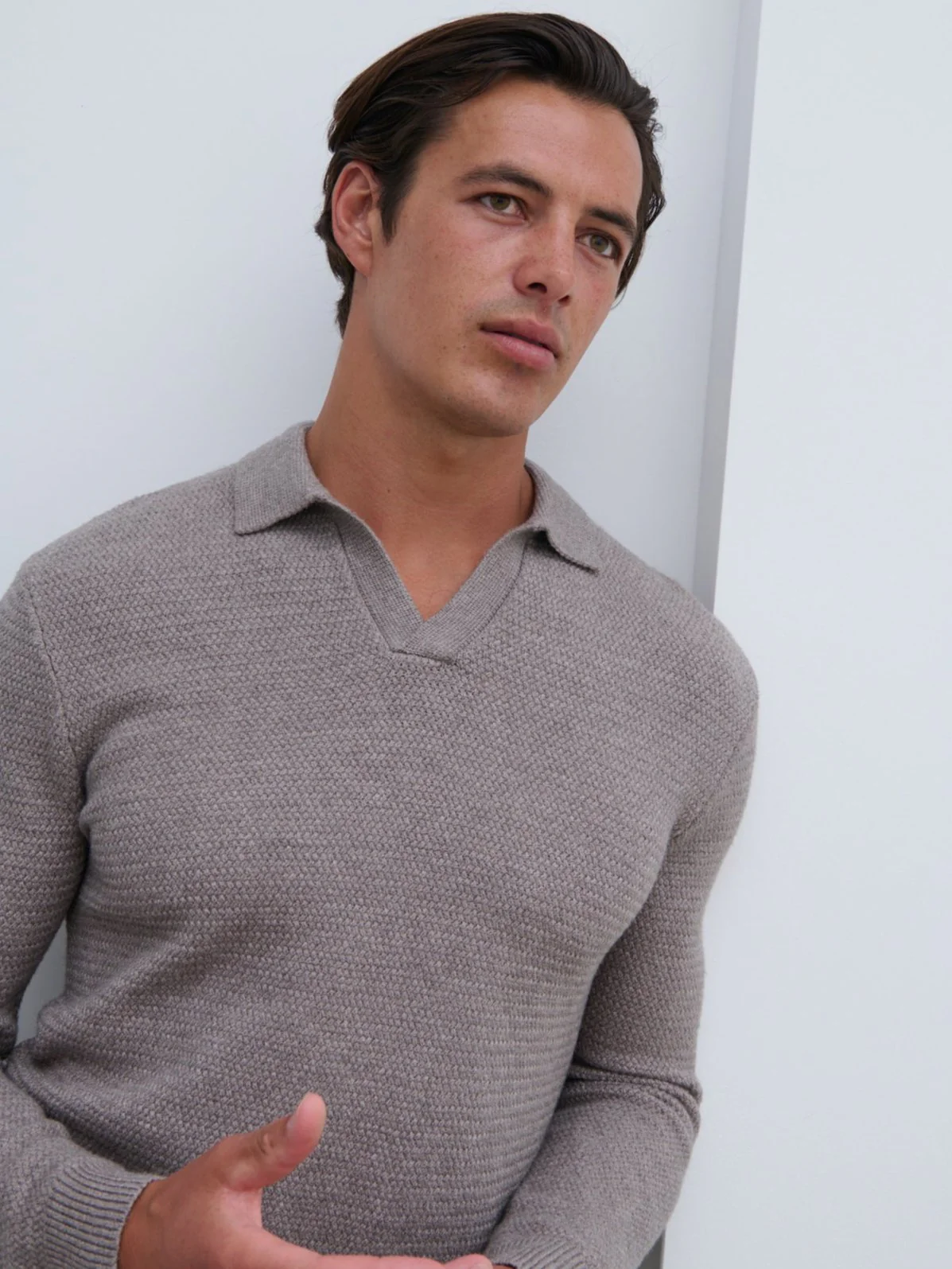 Franklin Textured Knit Polo - Dark Taupe - Image 3